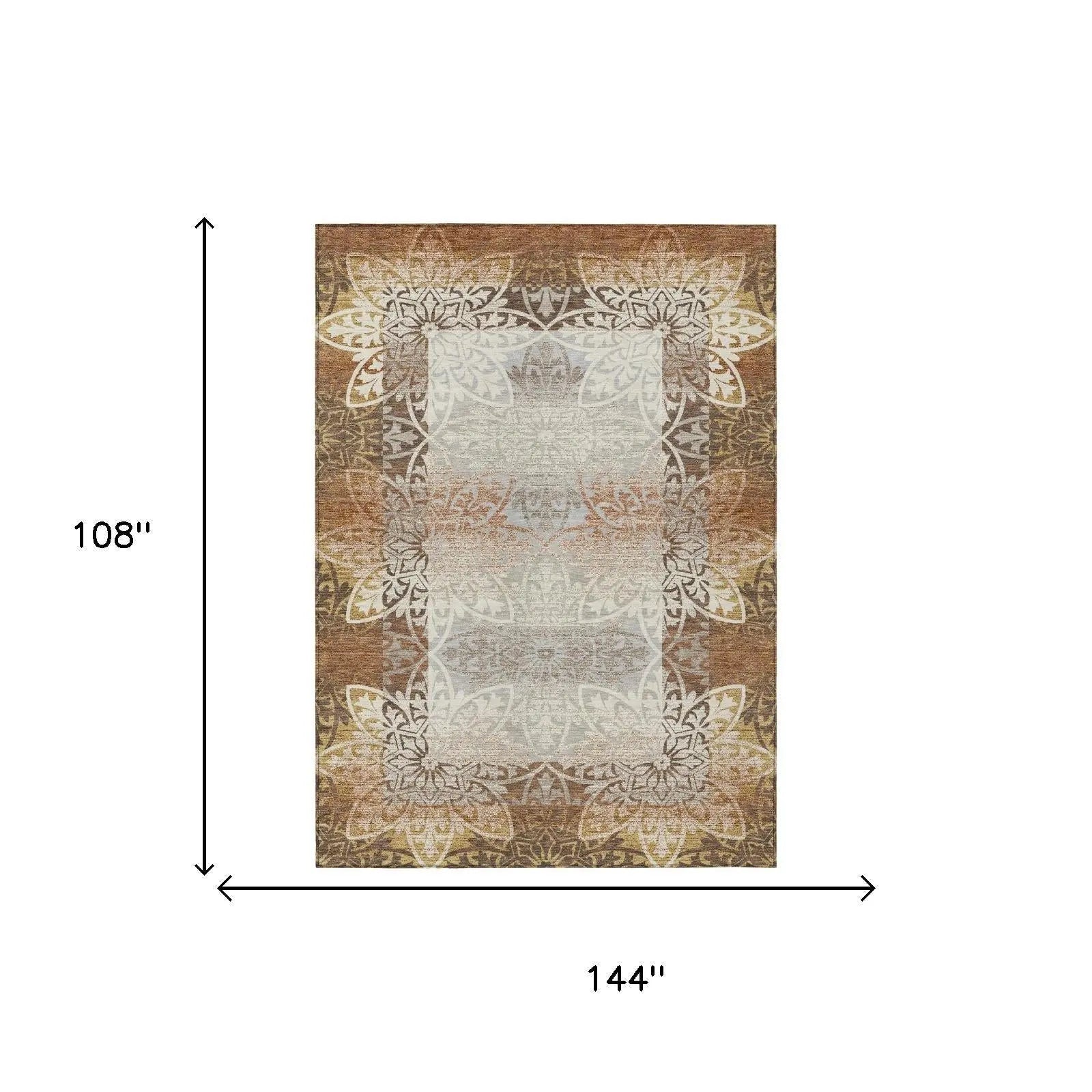 9' X 12' Rust And Orange Oriental Washable Indoor Outdoor Area Rug Homeroots Outdoor