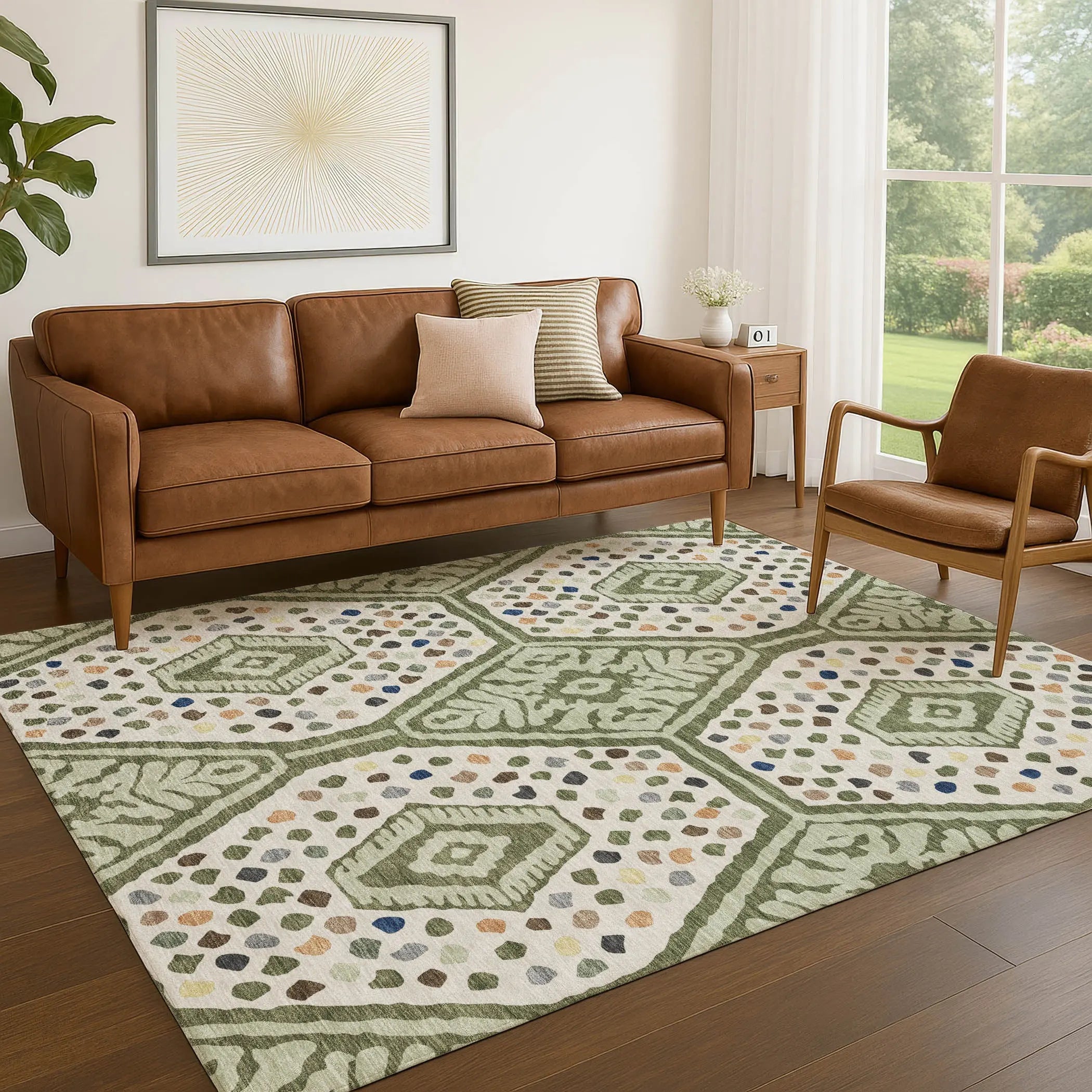 9' X 12' Sage And Beige Tribal Washable Indoor Outdoor Area Rug Homeroots Outdoor