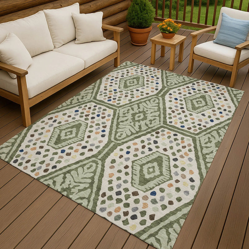 9' X 12' Sage And Beige Tribal Washable Indoor Outdoor Area Rug Homeroots Outdoor