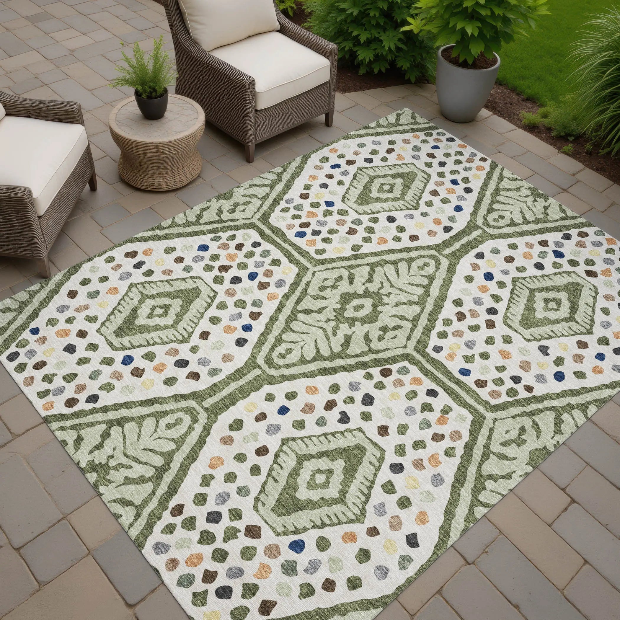 9' X 12' Sage And Beige Tribal Washable Indoor Outdoor Area Rug Homeroots Outdoor