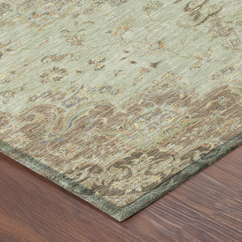 9' X 12' Sage And Brown Floral Medallion Washable Indoor Outdoor Area Rug Homeroots Outdoor