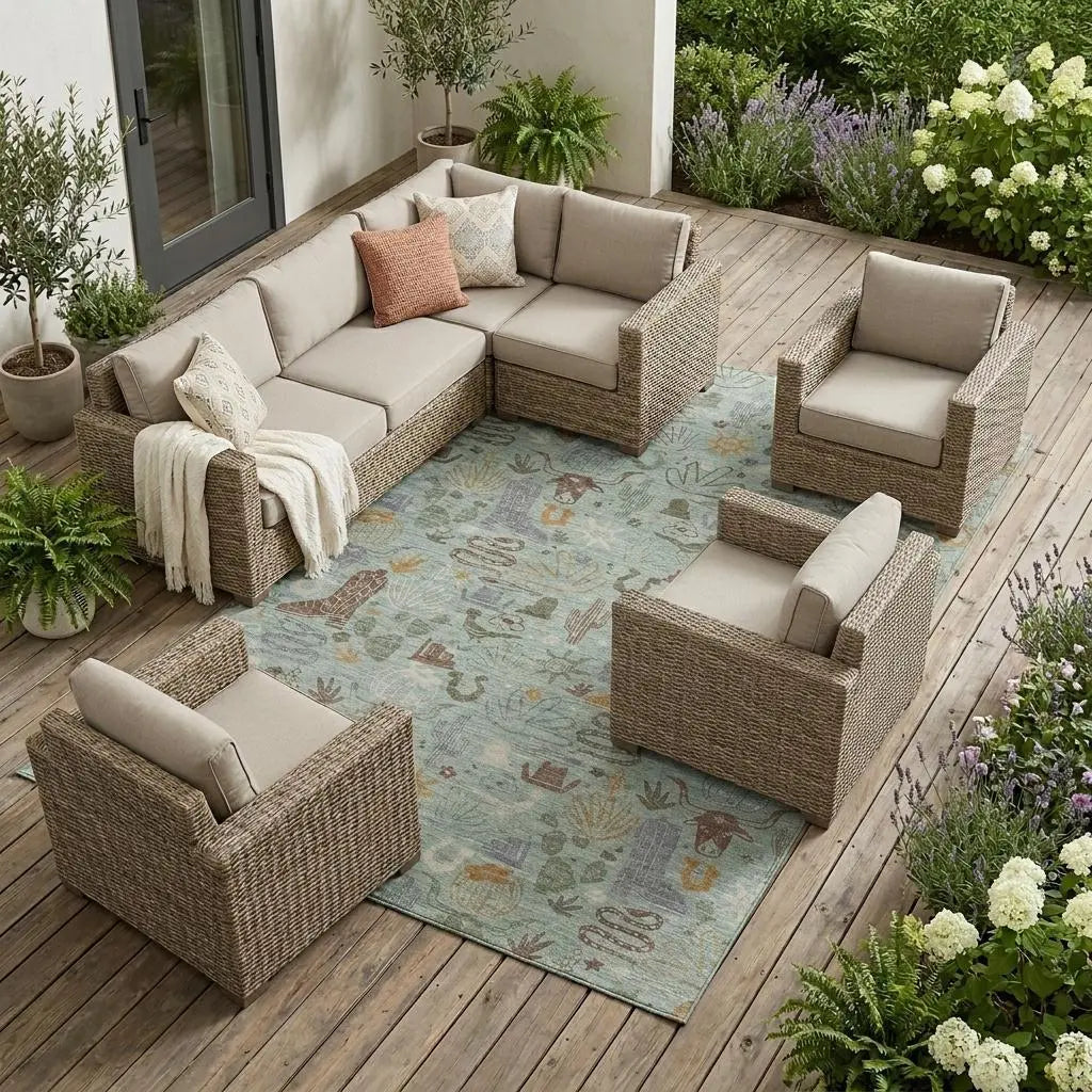 9' X 12' Sage And Gold Cactus Washable Indoor Outdoor Area Rug Homeroots Outdoor