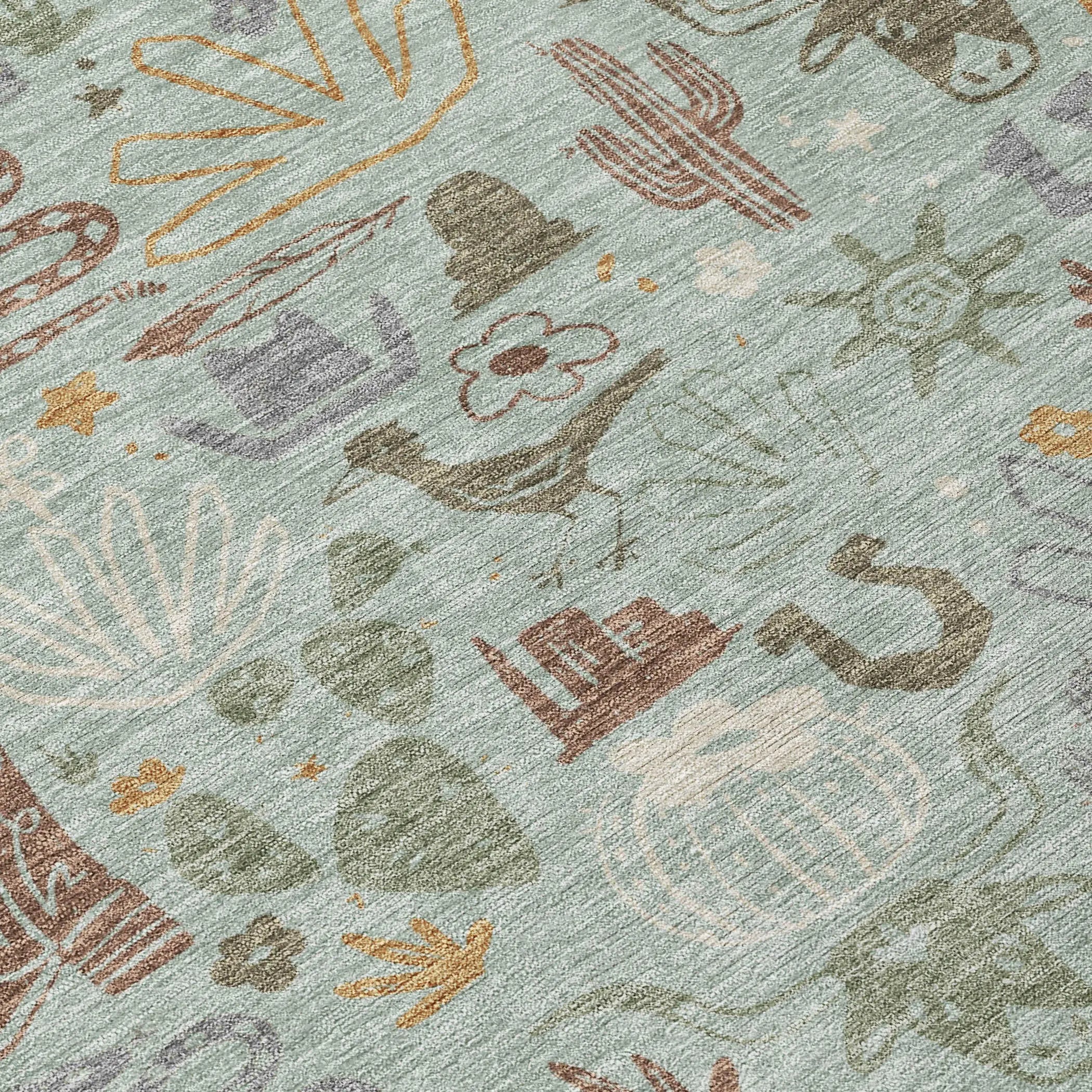 9' X 12' Sage And Gold Cactus Washable Indoor Outdoor Area Rug Homeroots Outdoor
