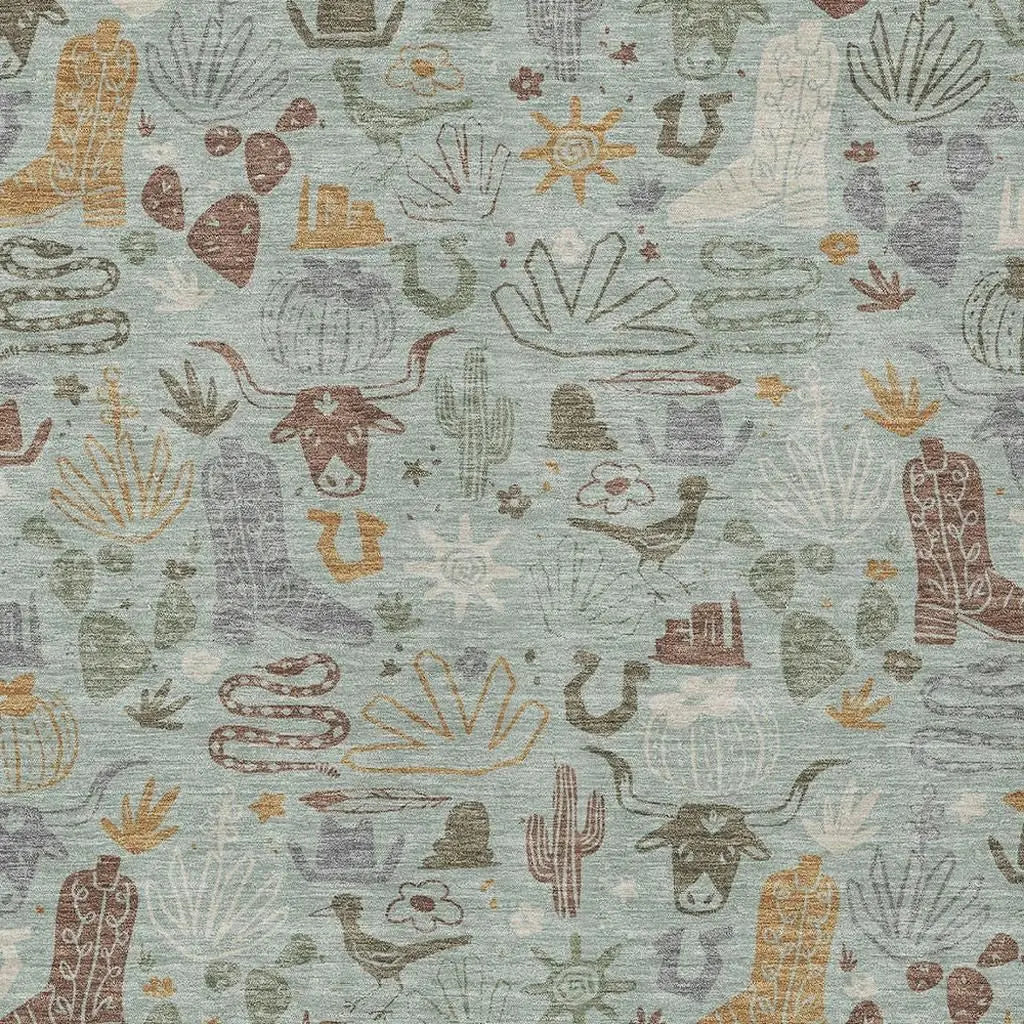 9' X 12' Sage And Gold Cactus Washable Indoor Outdoor Area Rug Homeroots Outdoor