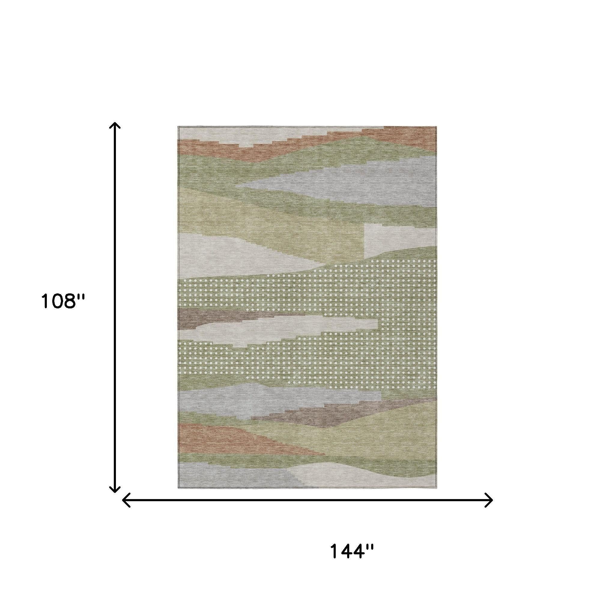 9' X 12' Sage And Green Abstract Washable Indoor Outdoor Area Rug Homeroots Outdoor