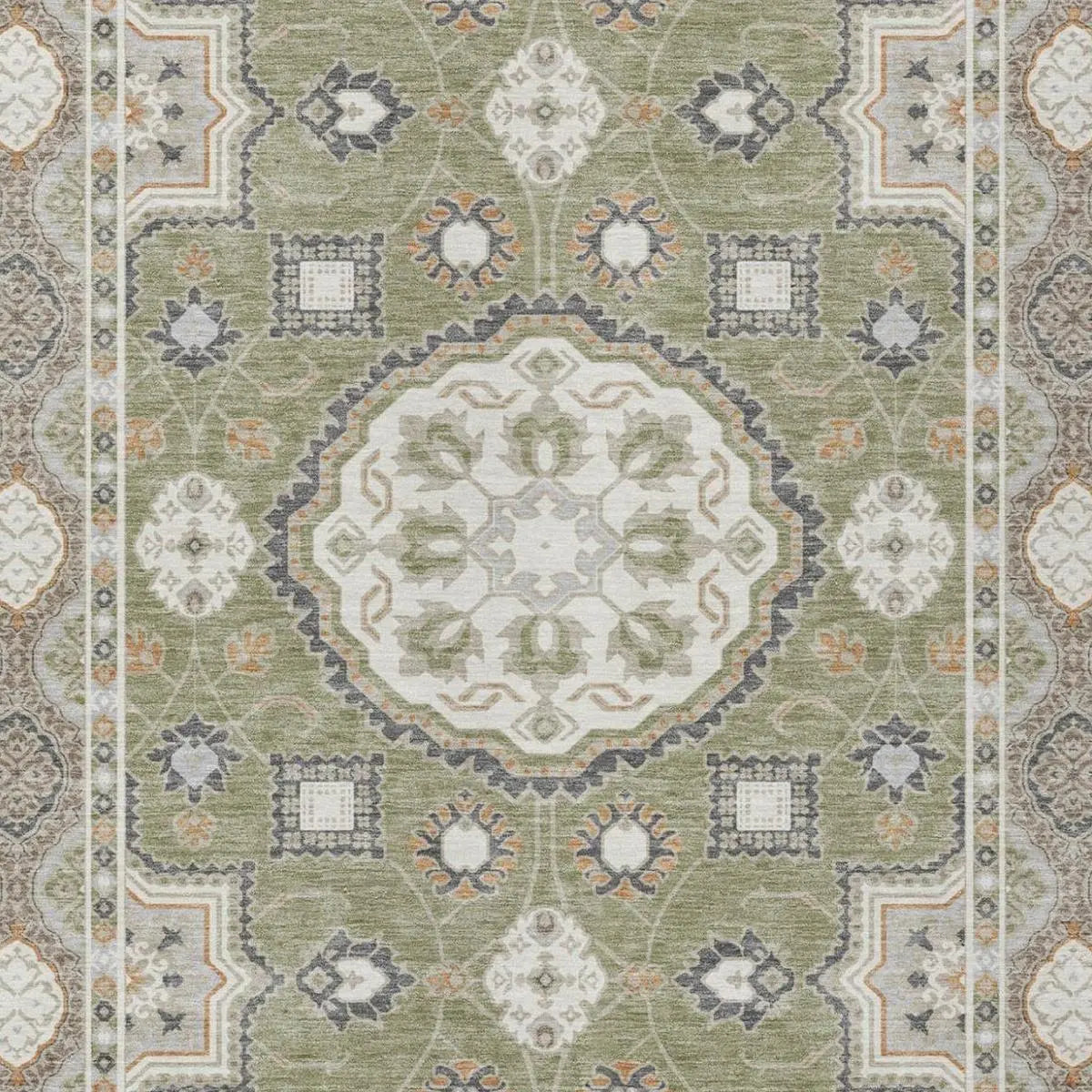 9' X 12' Sage And Green Floral Medallion Washable Indoor Outdoor Area Rug Homeroots Outdoor