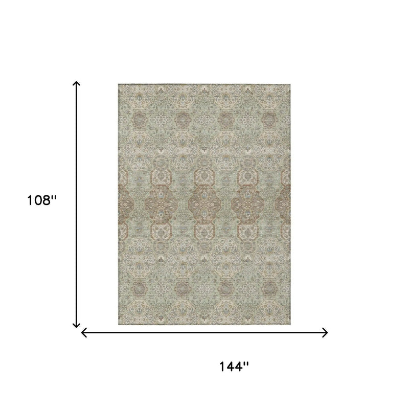 9' X 12' Sage And Green Floral Washable Indoor Outdoor Area Rug Homeroots Outdoor