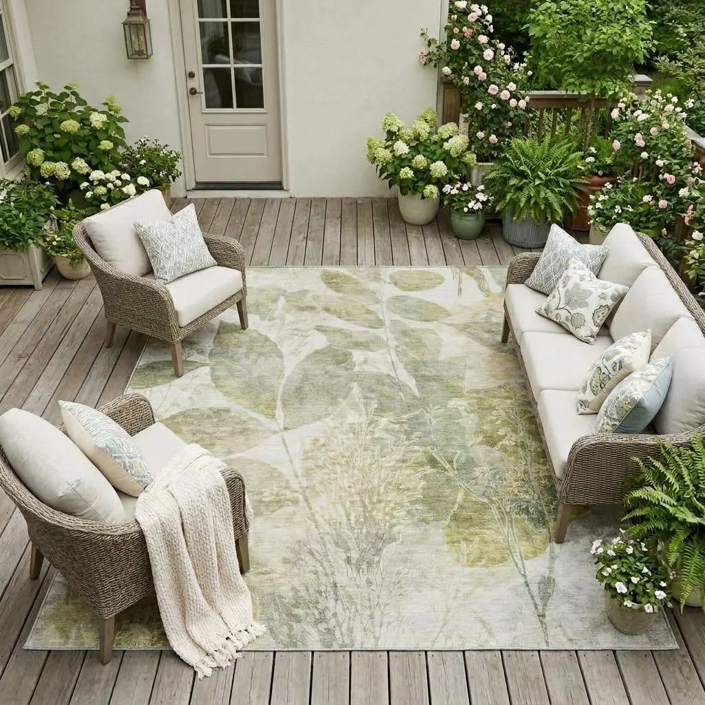 9' X 12' Sage And Green Floral Washable Indoor Outdoor Area Rug Homeroots Outdoor