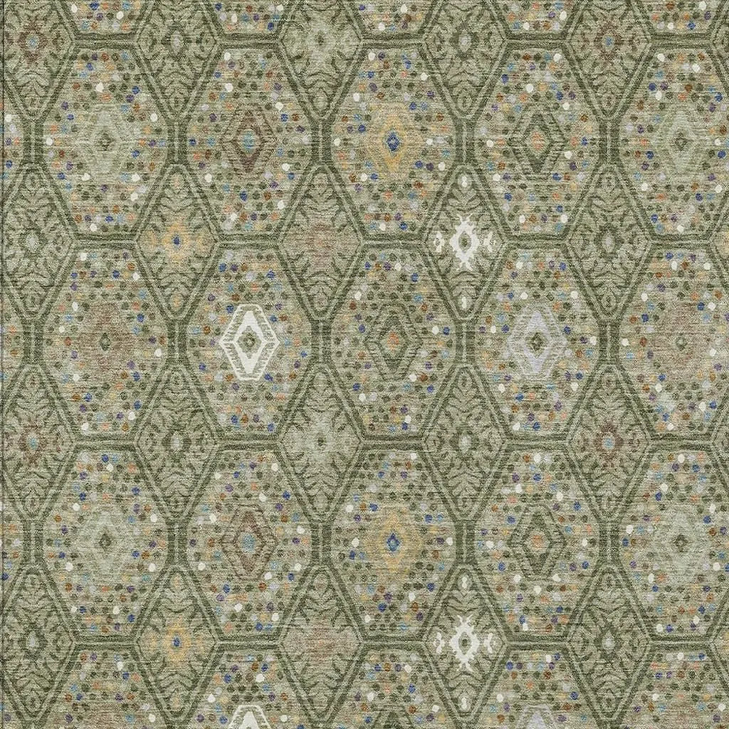 9' X 12' Sage And Green Geometric Washable Indoor Outdoor Area Rug Homeroots Outdoor
