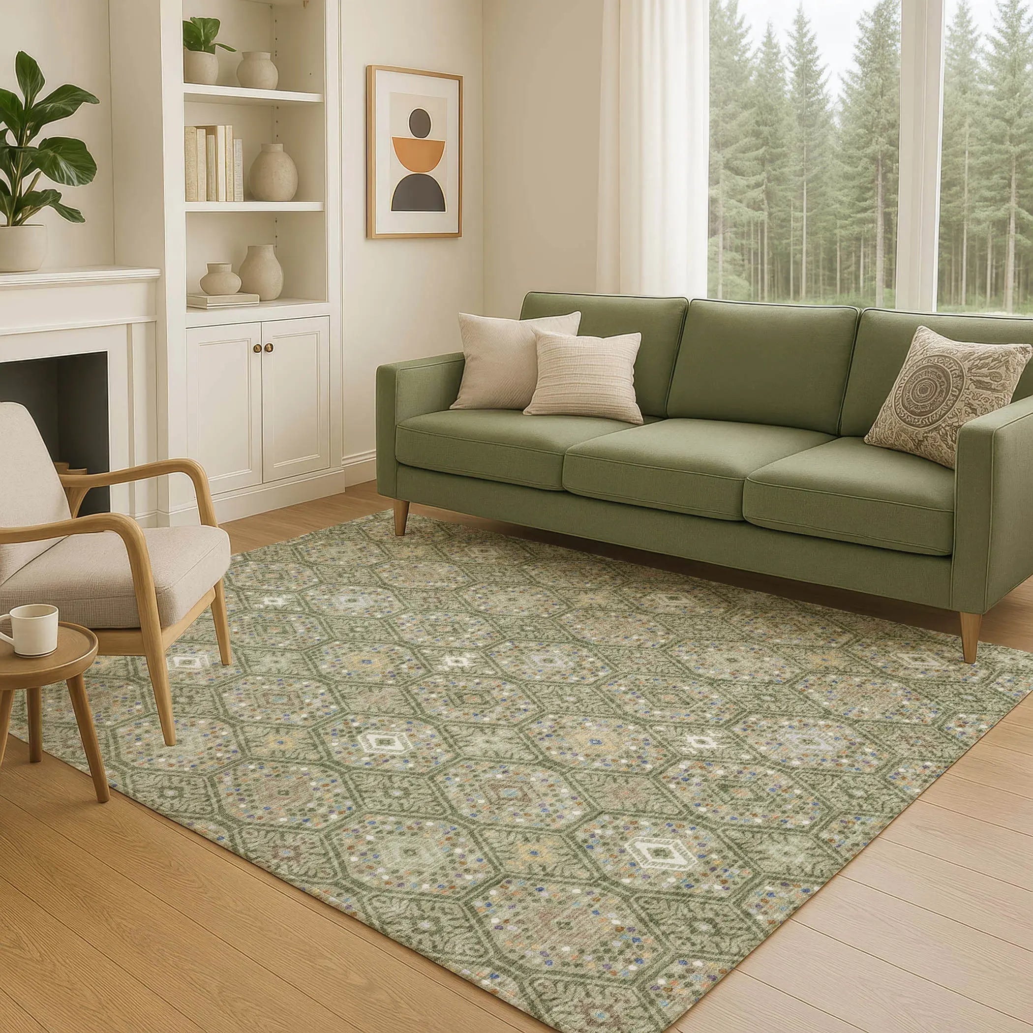 9' X 12' Sage And Green Geometric Washable Indoor Outdoor Area Rug Homeroots Outdoor