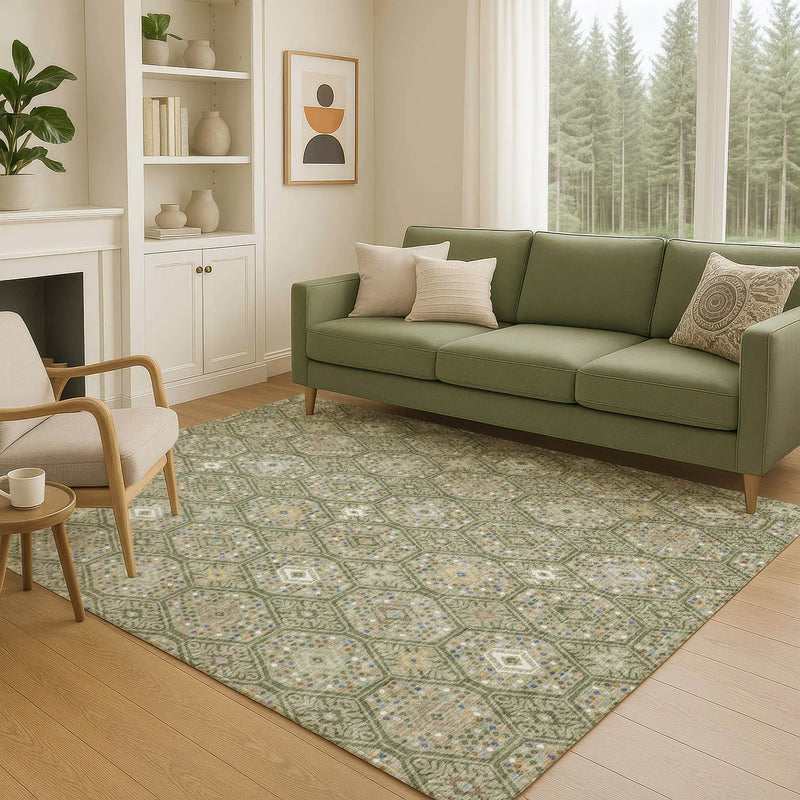 9' X 12' Sage And Green Geometric Washable Indoor Outdoor Area Rug Homeroots Outdoor