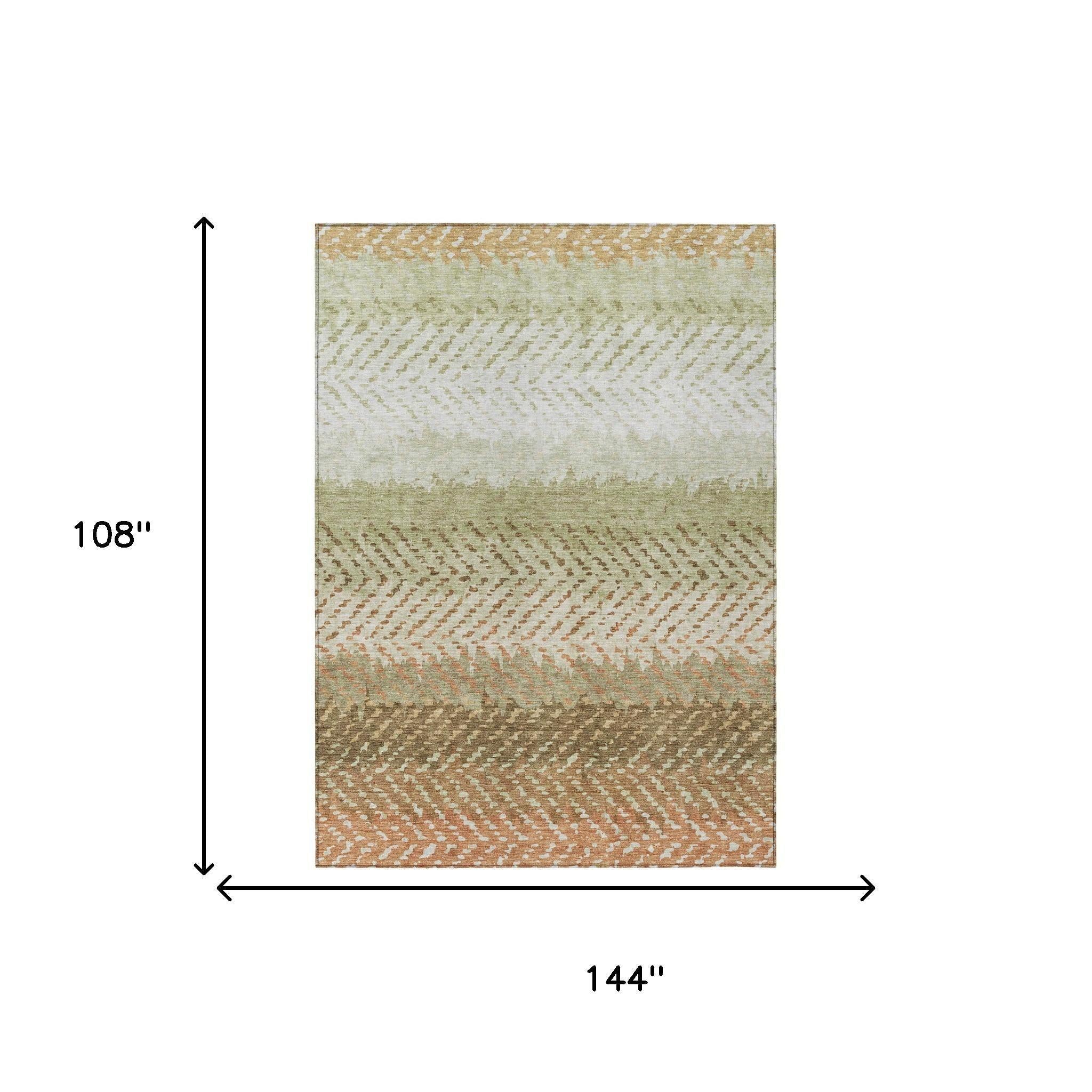 9' X 12' Sage And Green Striped Washable Indoor Outdoor Area Rug Homeroots Outdoor