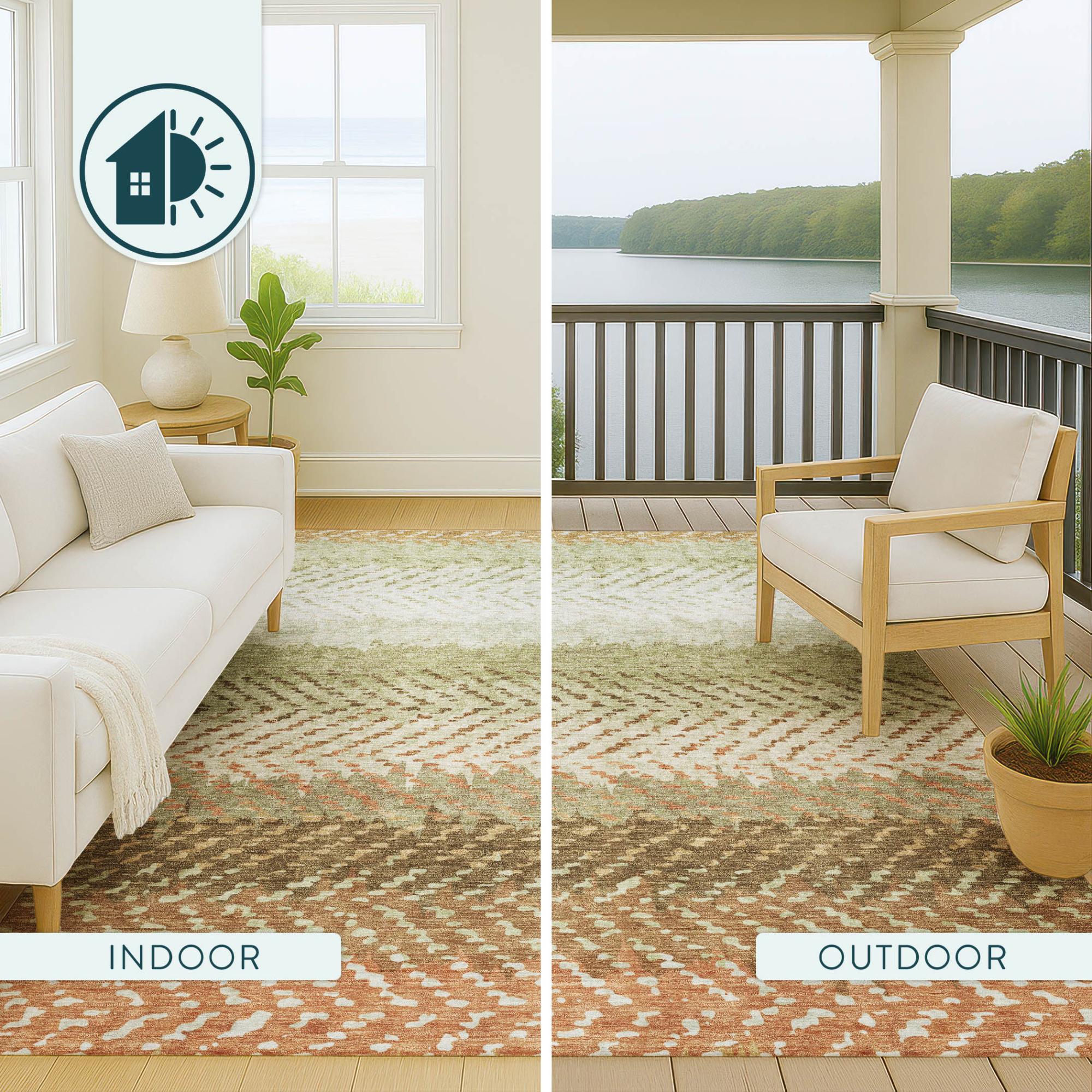 9' X 12' Sage And Green Striped Washable Indoor Outdoor Area Rug Homeroots Outdoor