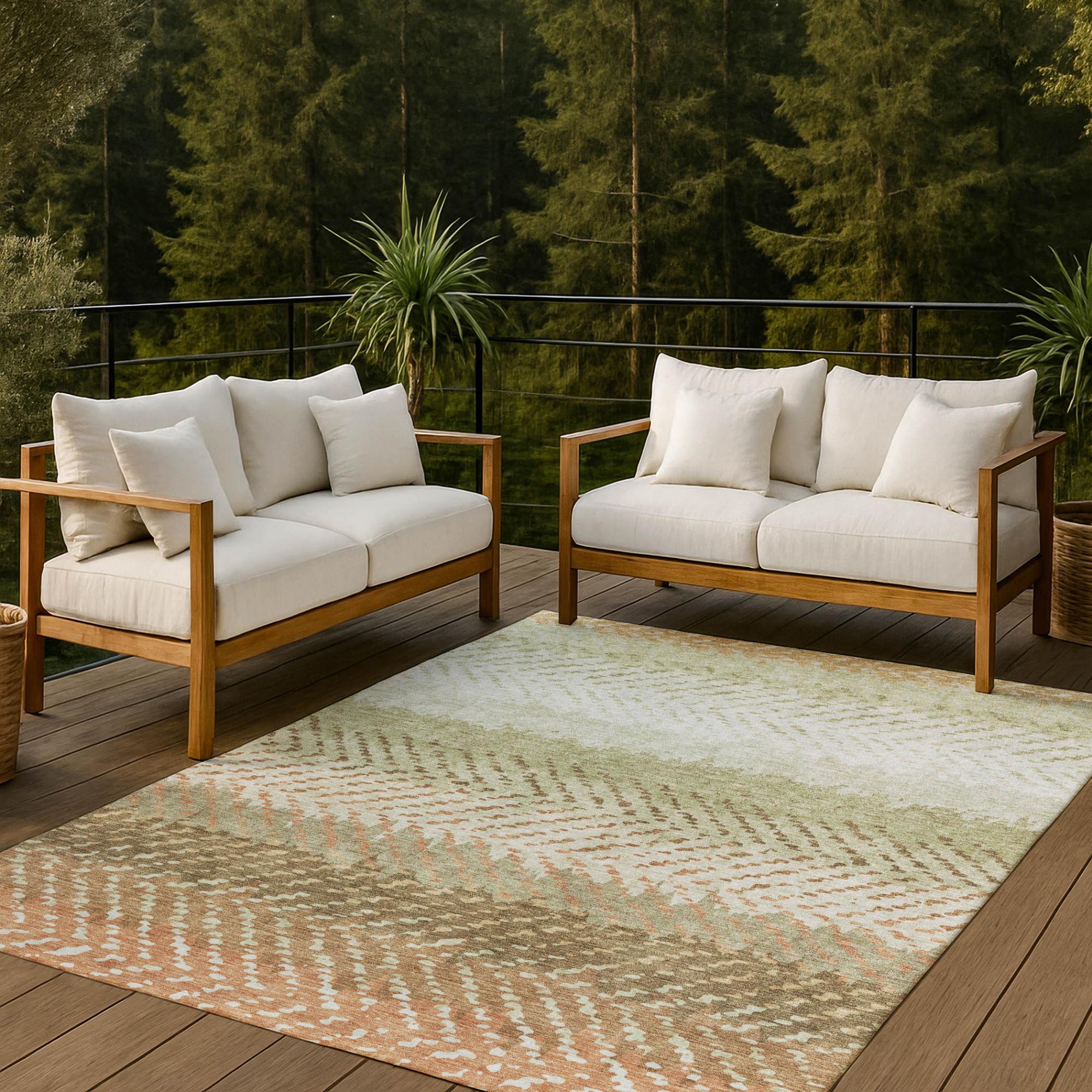 9' X 12' Sage And Green Striped Washable Indoor Outdoor Area Rug Homeroots Outdoor