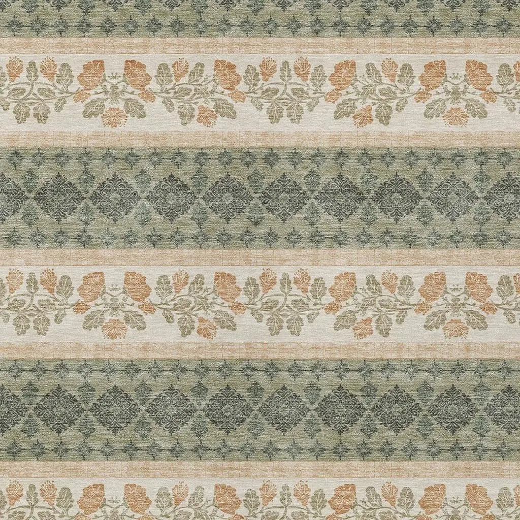 9' X 12' Sage And Ivory Striped Washable Indoor Outdoor Area Rug Homeroots Outdoor