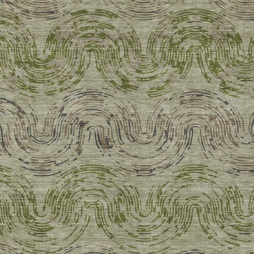 9' X 12' Sage And Olive Green Abstract Washable Indoor Outdoor Area Rug Homeroots Outdoor