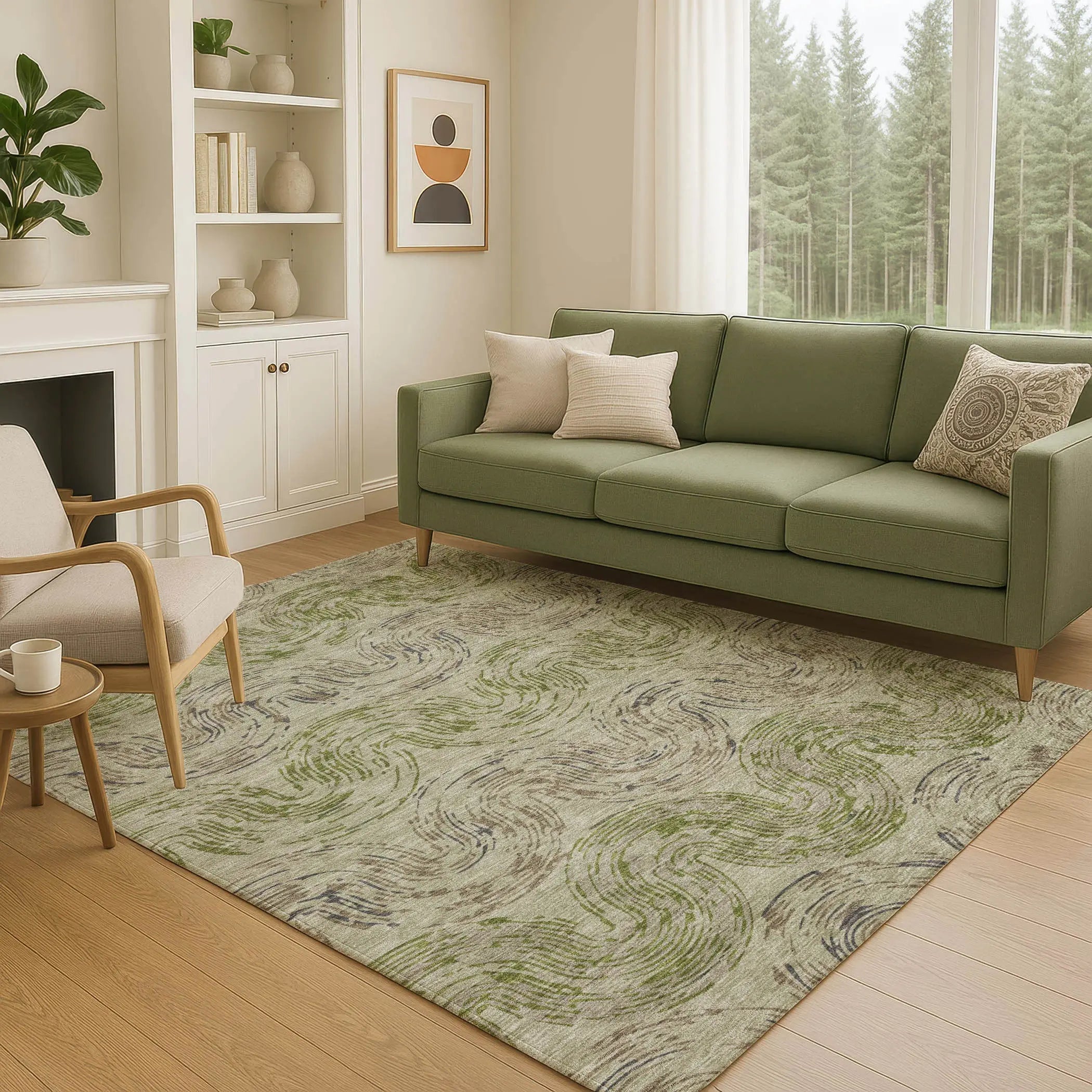 9' X 12' Sage And Olive Green Abstract Washable Indoor Outdoor Area Rug Homeroots Outdoor