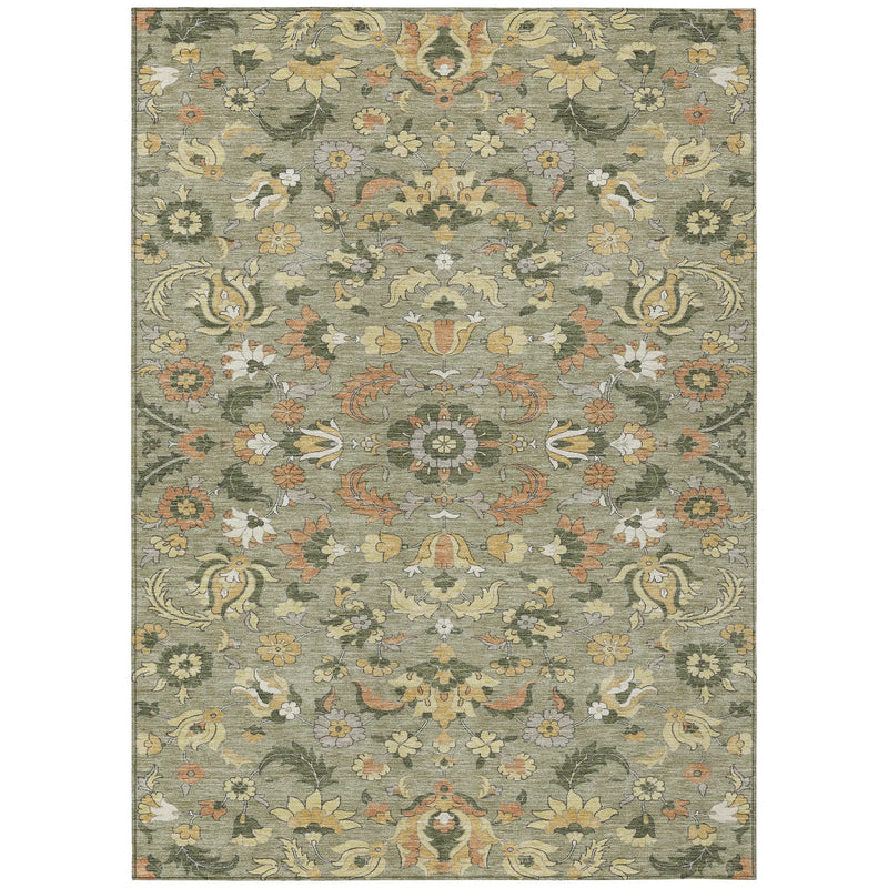 9' X 12' Sage And Olive Green Floral Medallion Washable Indoor Outdoor Area Rug Homeroots Outdoor