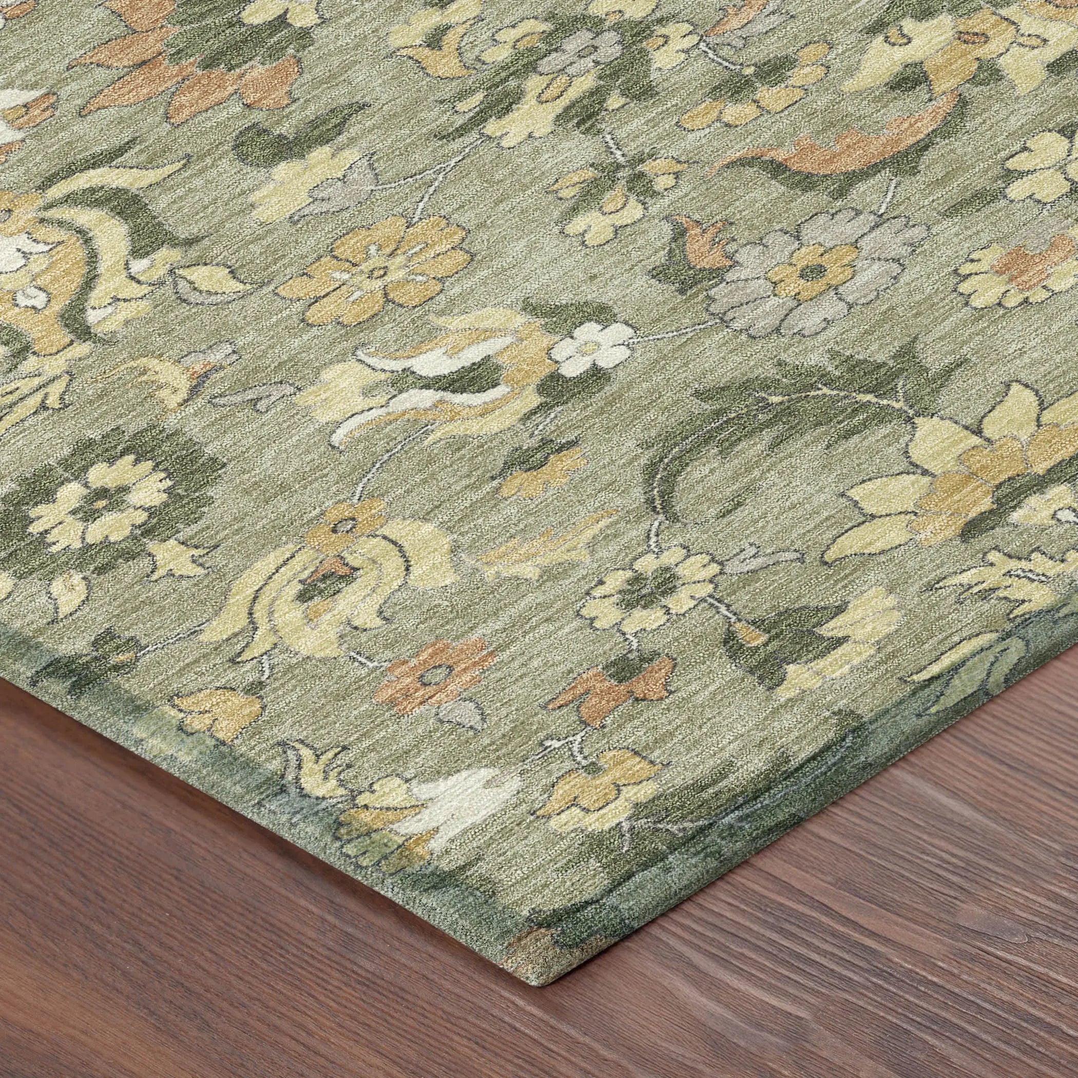 9' X 12' Sage And Olive Green Floral Medallion Washable Indoor Outdoor Area Rug Homeroots Outdoor