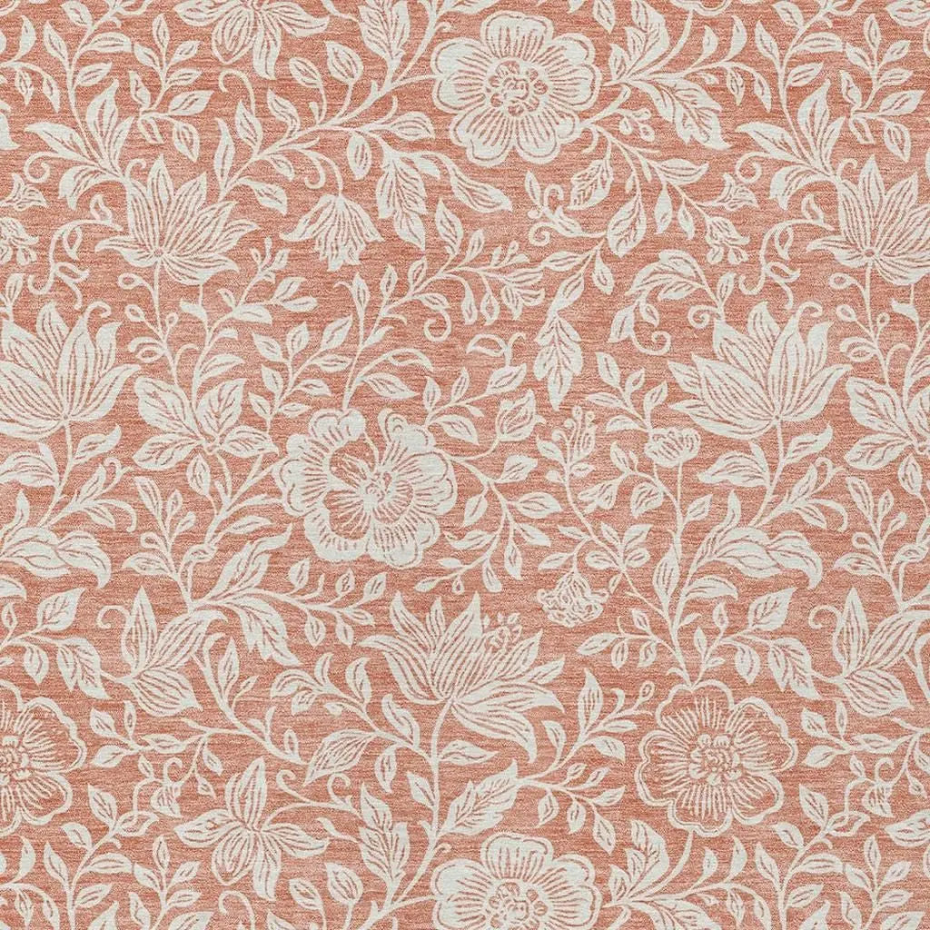 9' X 12' Salmon And Ivory Floral Washable Indoor Outdoor Area Rug Homeroots Outdoor