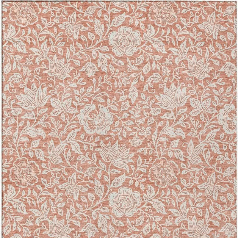 Rustic terracotta floral fabric with white botanical print, perfect for upholstery or home decor projects.