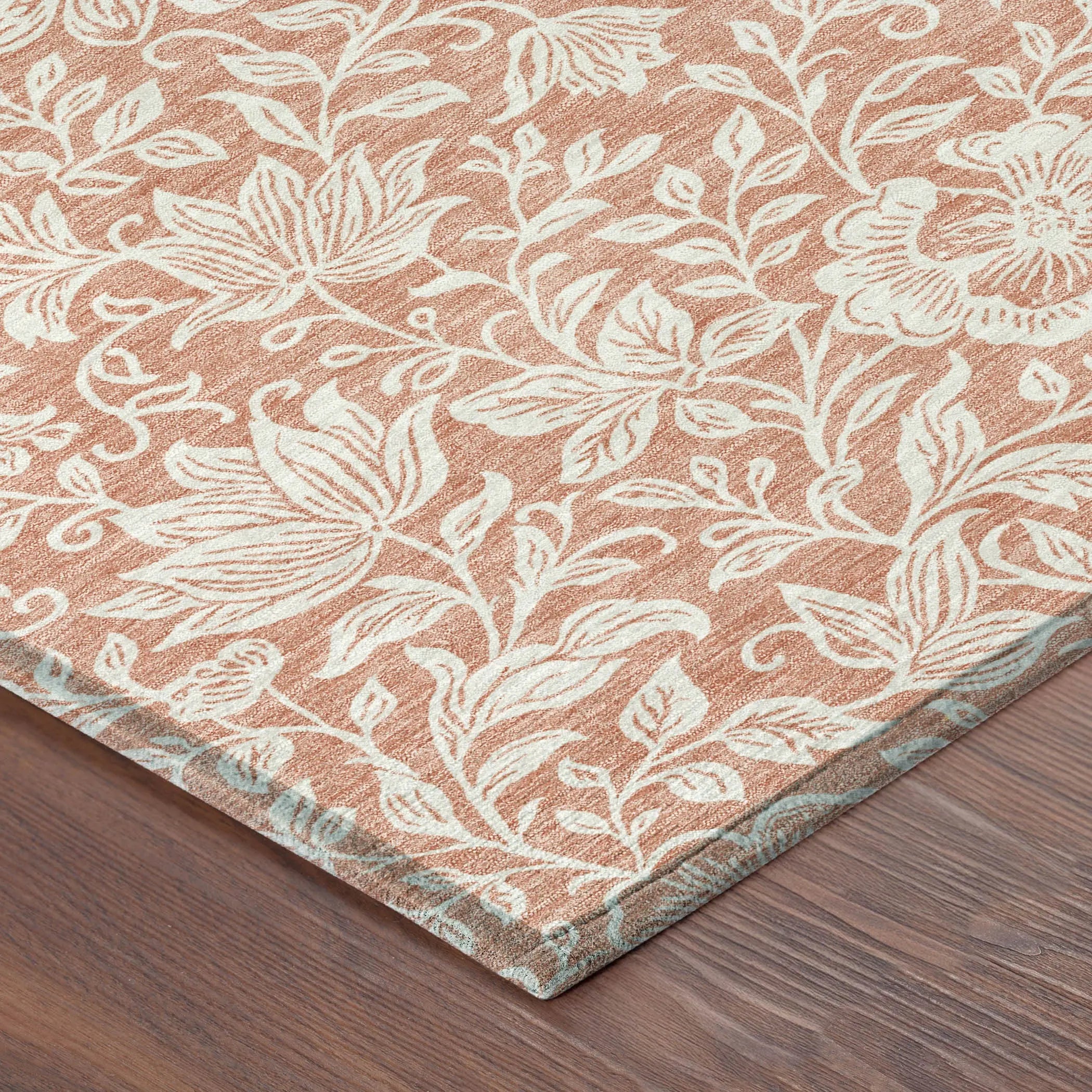 9' X 12' Salmon And Ivory Floral Washable Indoor Outdoor Area Rug Homeroots Outdoor