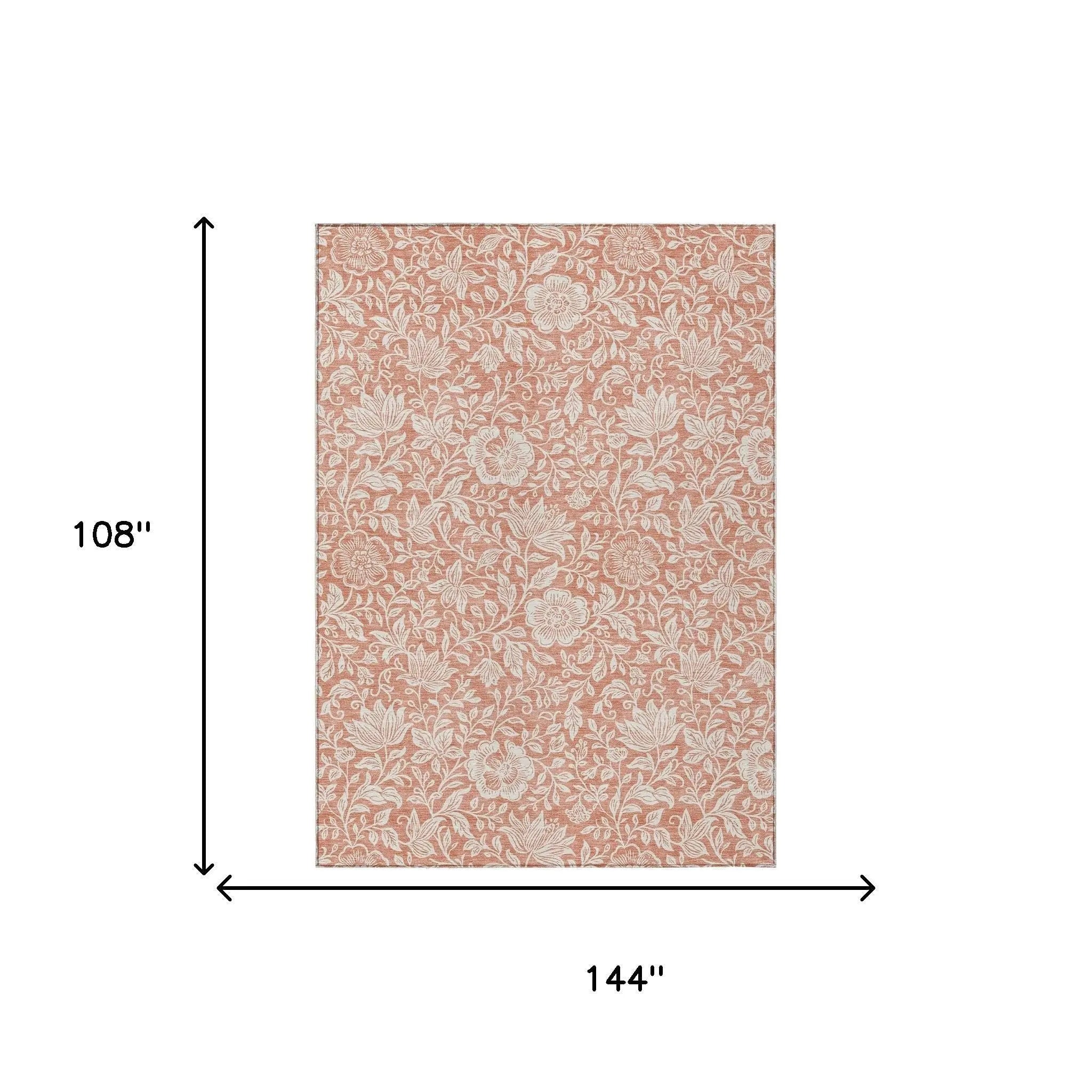 9' X 12' Salmon And Ivory Floral Washable Indoor Outdoor Area Rug Homeroots Outdoor