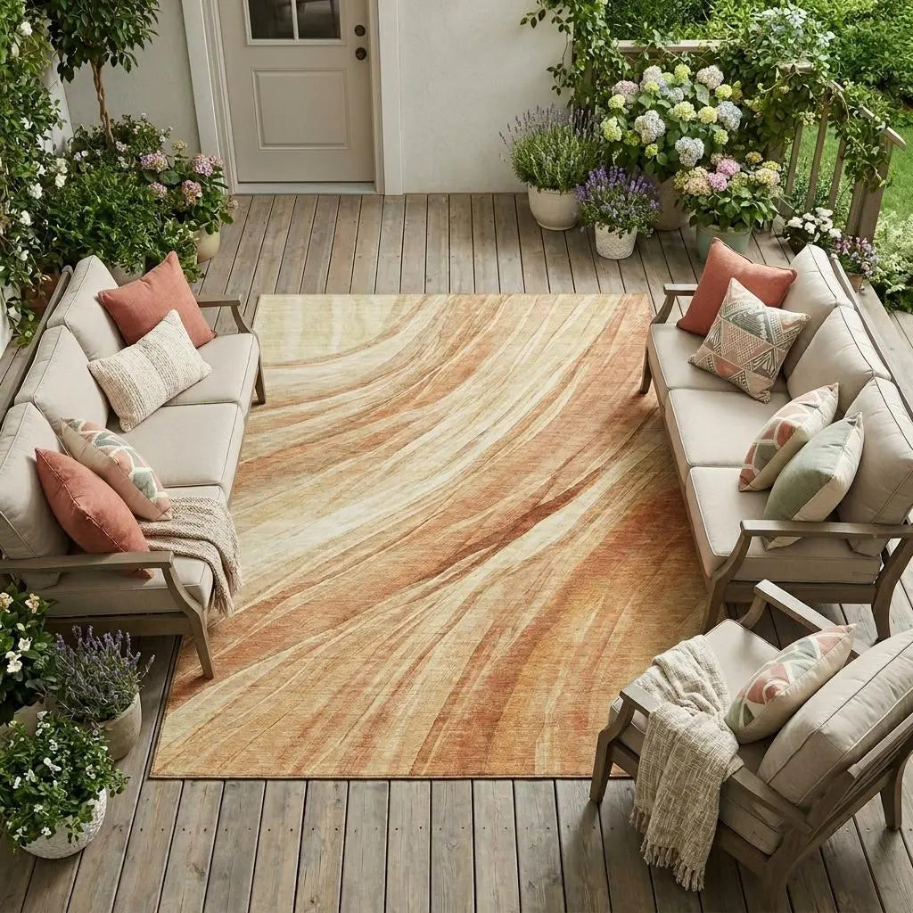 9' X 12' Salmon And Orange Abstract Washable Indoor Outdoor Area Rug Homeroots Outdoor