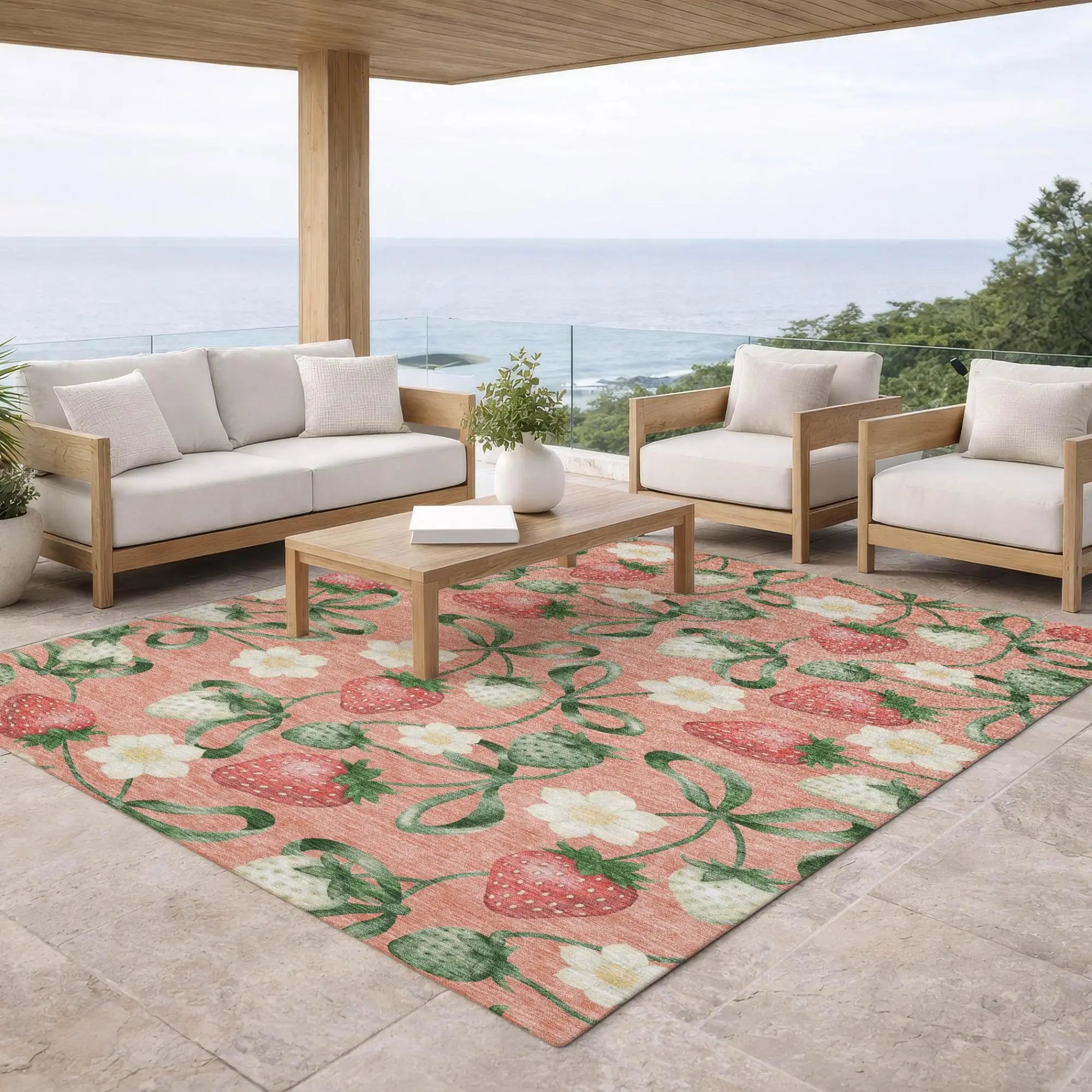 9' X 12' Salmon And Orange Floral Washable Indoor Outdoor Area Rug Homeroots Outdoor