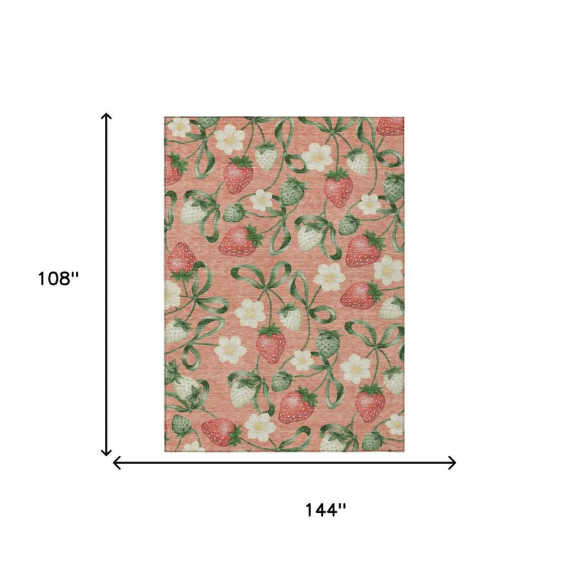 9' X 12' Salmon And Orange Floral Washable Indoor Outdoor Area Rug Homeroots Outdoor