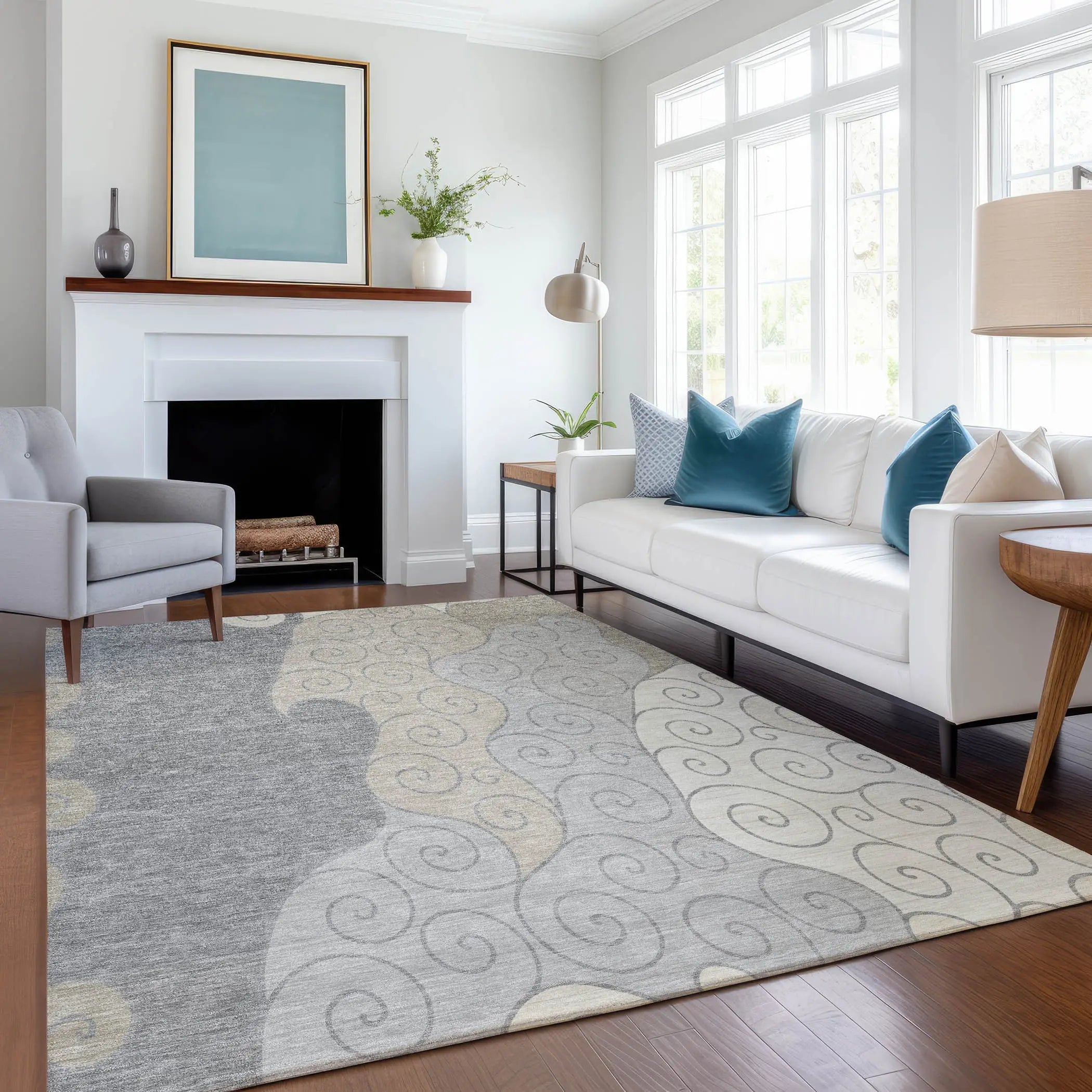 9' X 12' Silver And Beige Abstract Washable Indoor Outdoor Area Rug Homeroots Outdoor