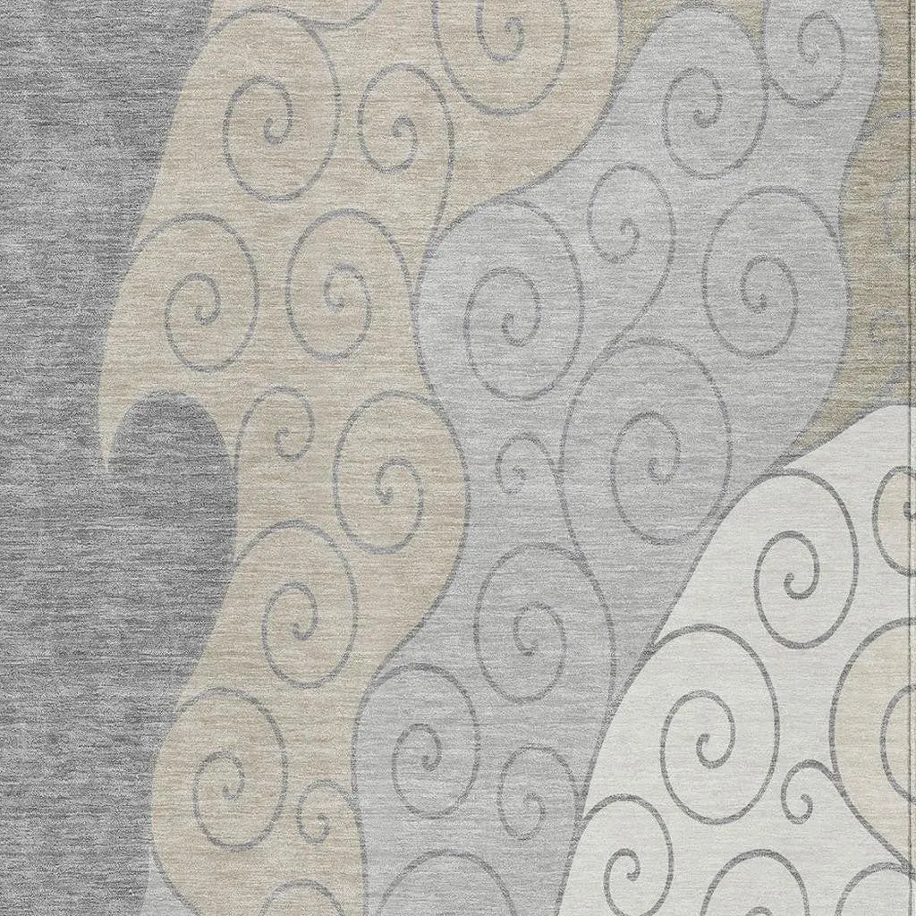9' X 12' Silver And Beige Abstract Washable Indoor Outdoor Area Rug Homeroots Outdoor