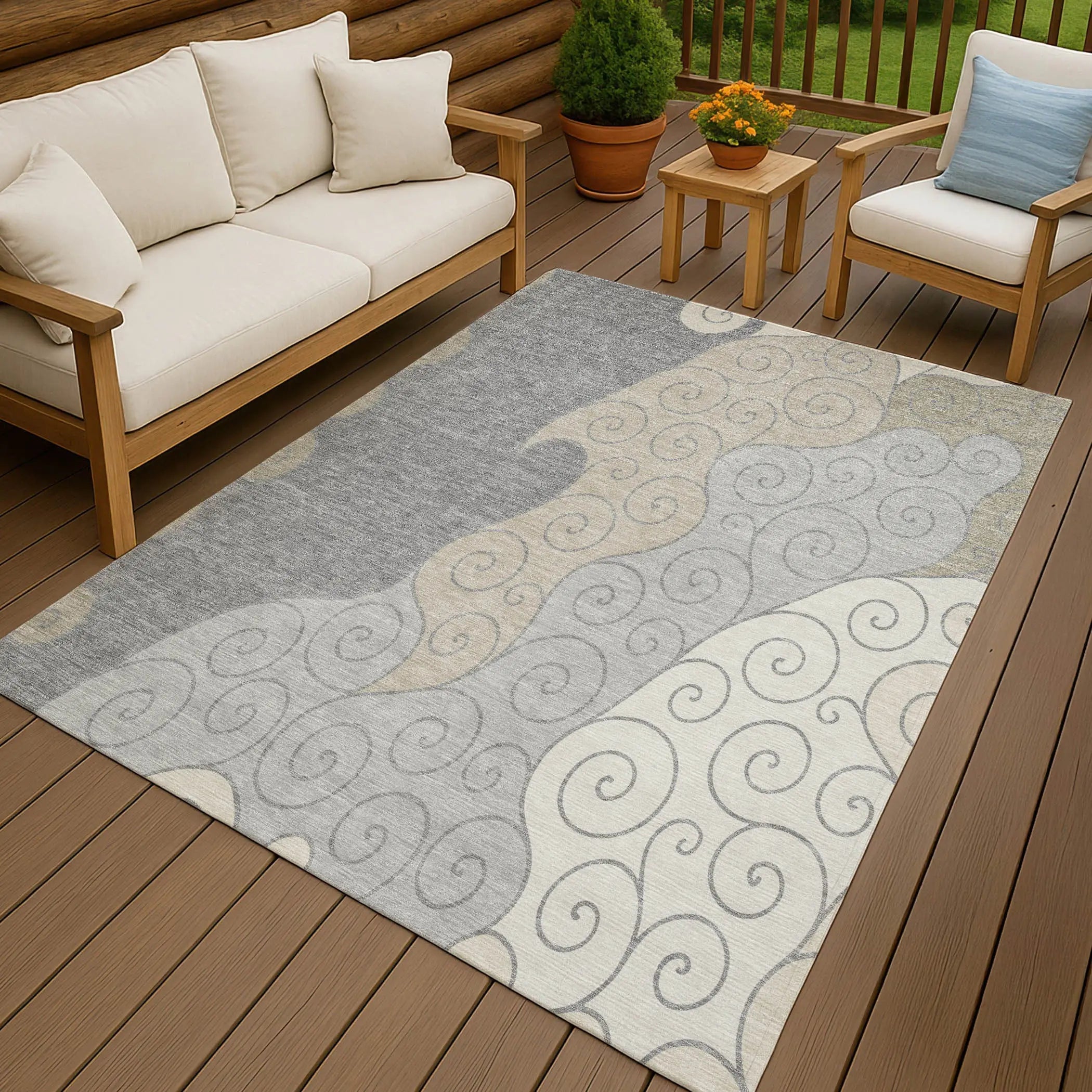 9' X 12' Silver And Beige Abstract Washable Indoor Outdoor Area Rug Homeroots Outdoor