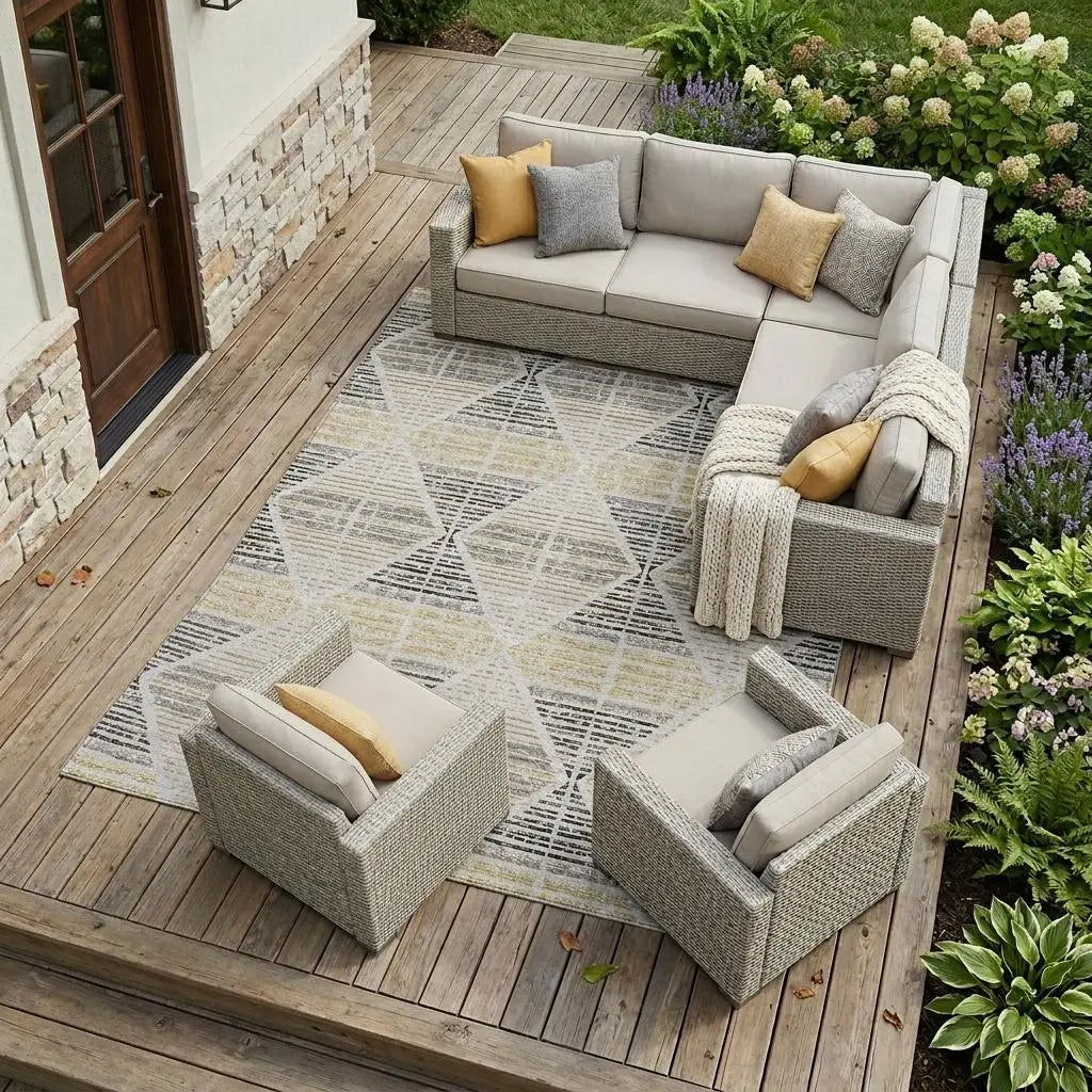 9' X 12' Silver And Beige Geometric Washable Indoor Outdoor Area Rug Homeroots Outdoor