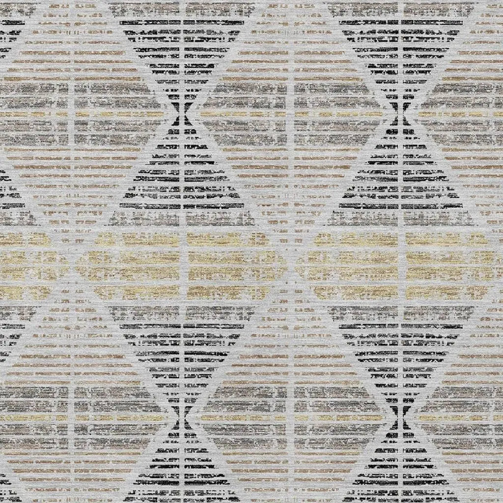9' X 12' Silver And Beige Geometric Washable Indoor Outdoor Area Rug Homeroots Outdoor