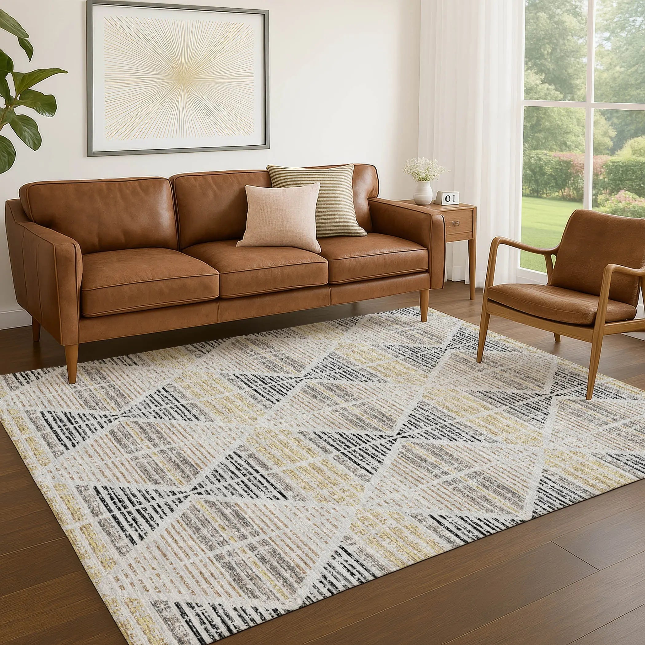 9' X 12' Silver And Beige Geometric Washable Indoor Outdoor Area Rug Homeroots Outdoor