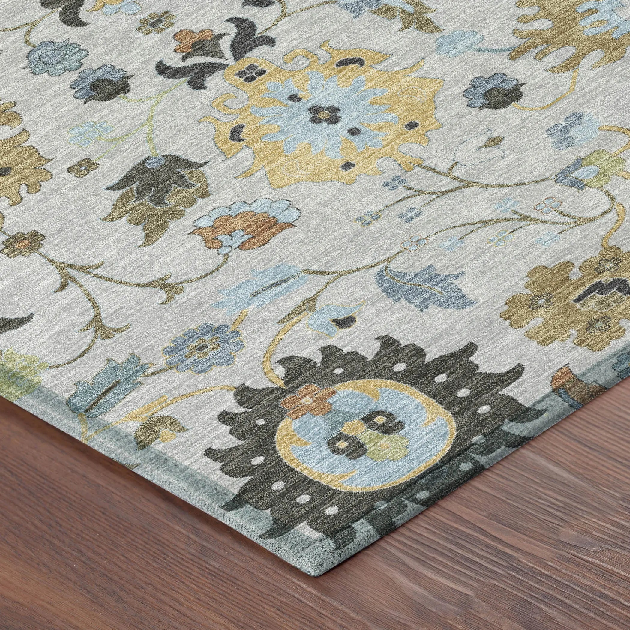 9' X 12' Silver And Charcoal Floral Medallion Washable Indoor Outdoor Area Rug Homeroots Outdoor