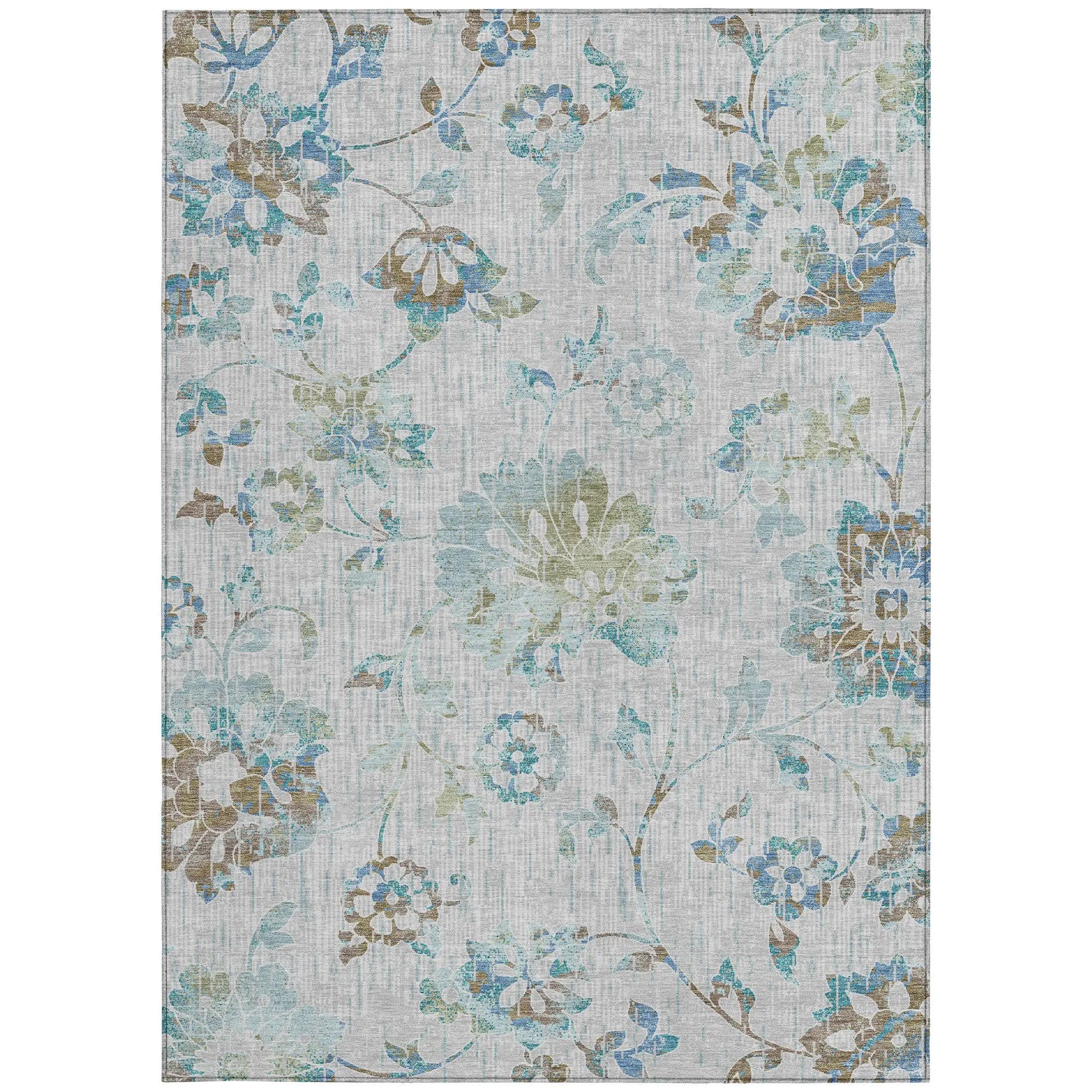 9' X 12' Silver And Gray Floral Washable Indoor Outdoor Area Rug Homeroots Outdoor