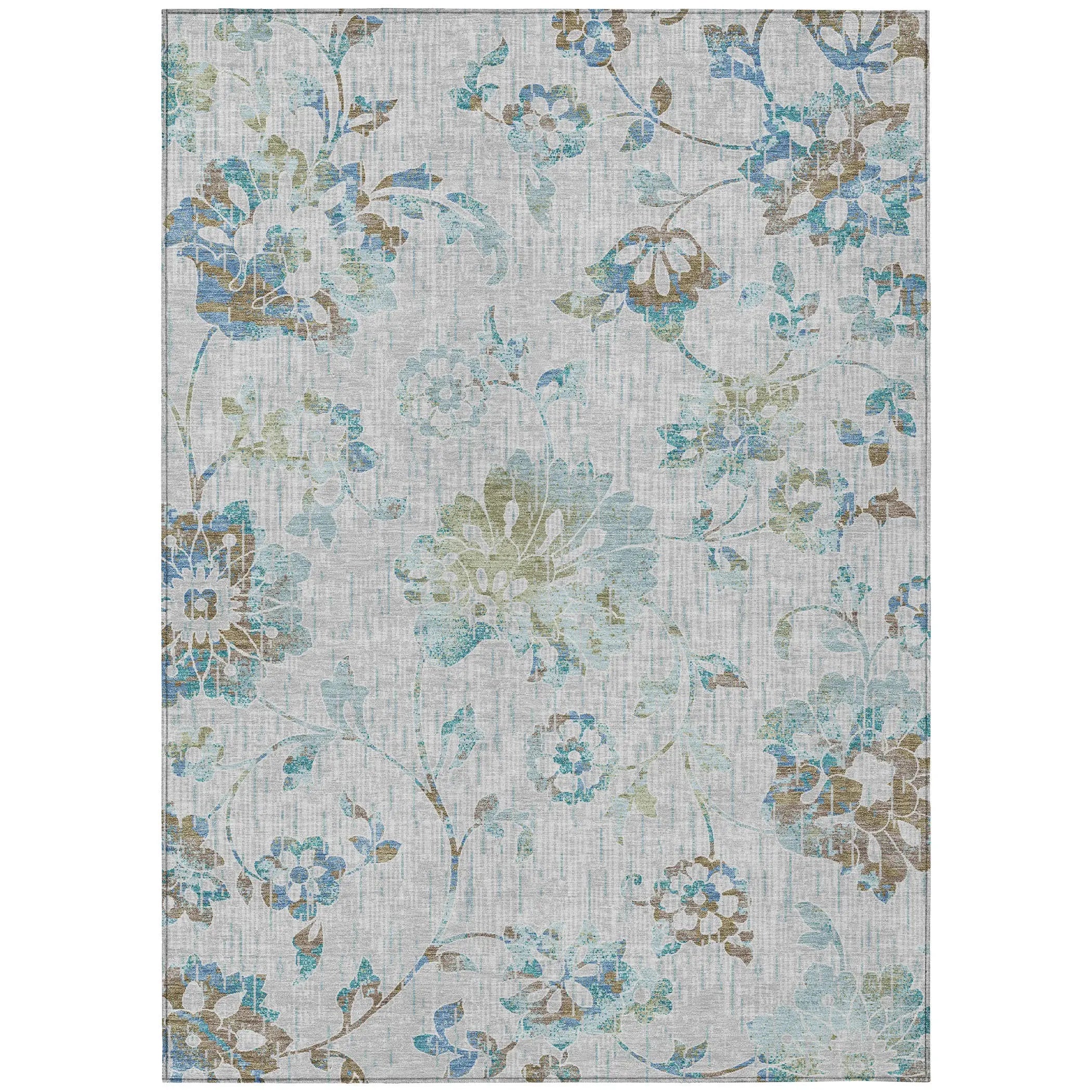 9' X 12' Silver And Gray Floral Washable Indoor Outdoor Area Rug Homeroots Outdoor