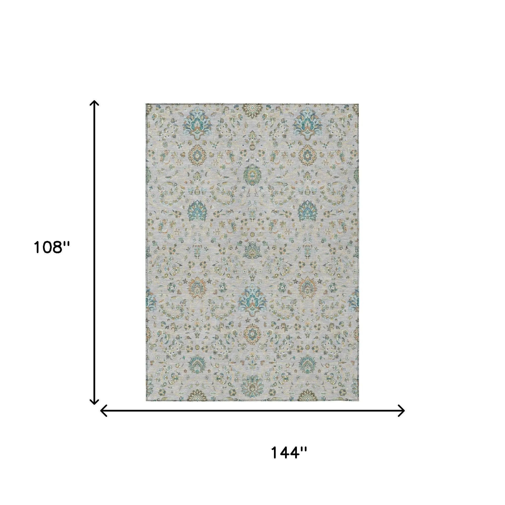 9' X 12' Silver And Gray Floral Washable Indoor Outdoor Area Rug Homeroots Outdoor