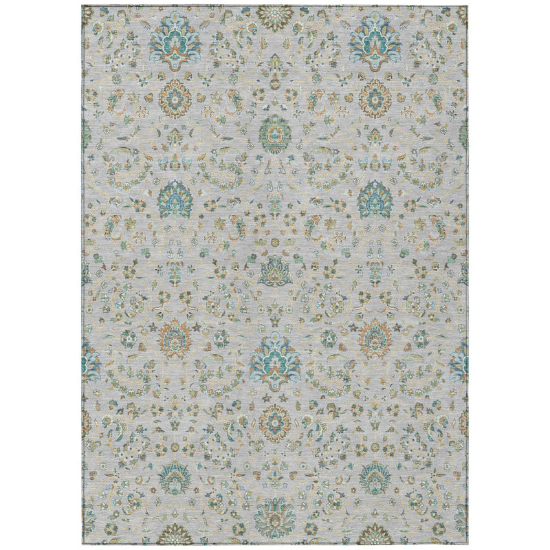 9' X 12' Silver And Gray Floral Washable Indoor Outdoor Area Rug Homeroots Outdoor