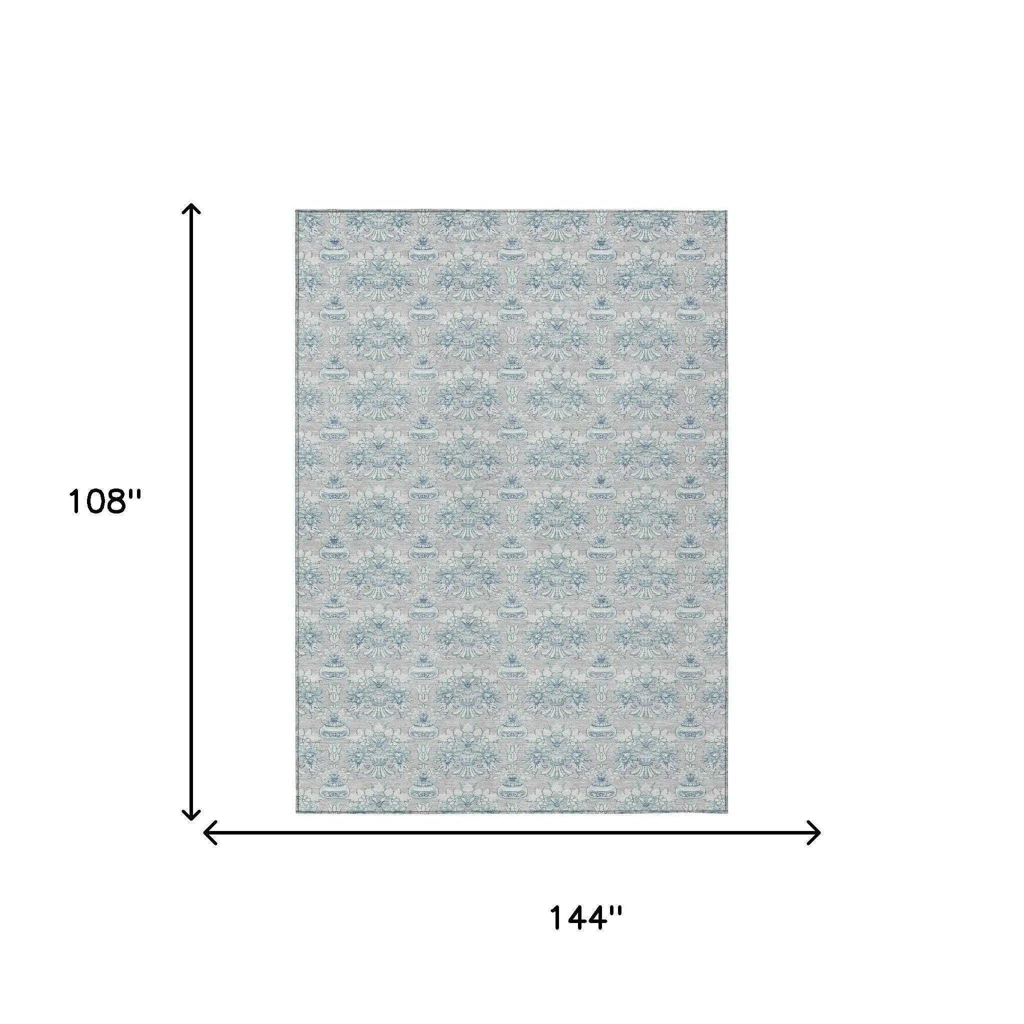 9' X 12' Silver And Gray Floral Washable Indoor Outdoor Area Rug Homeroots Outdoor