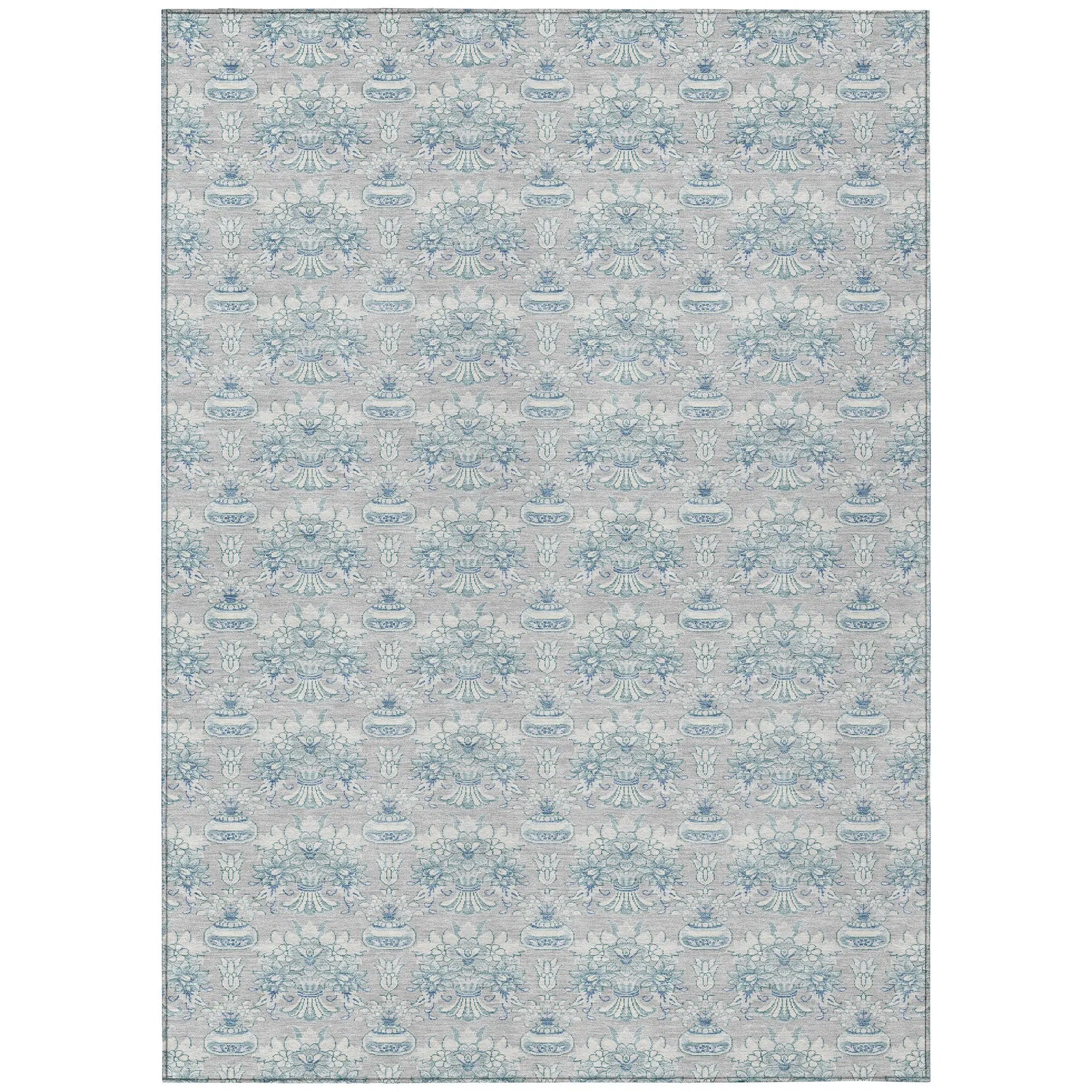 9' X 12' Silver And Gray Floral Washable Indoor Outdoor Area Rug Homeroots Outdoor