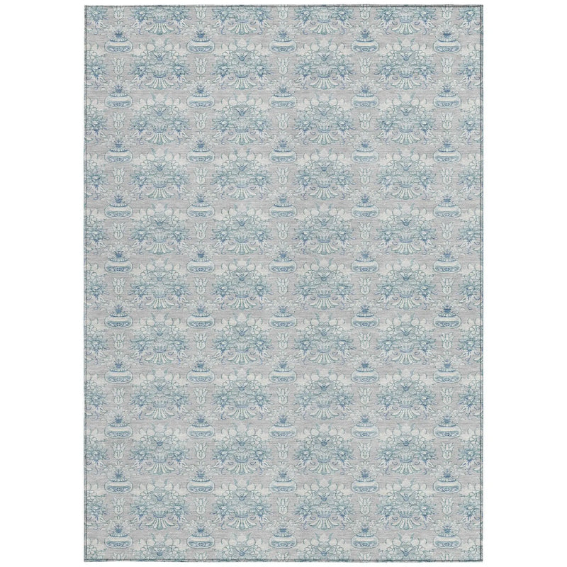 9' X 12' Silver And Gray Floral Washable Indoor Outdoor Area Rug Homeroots Outdoor