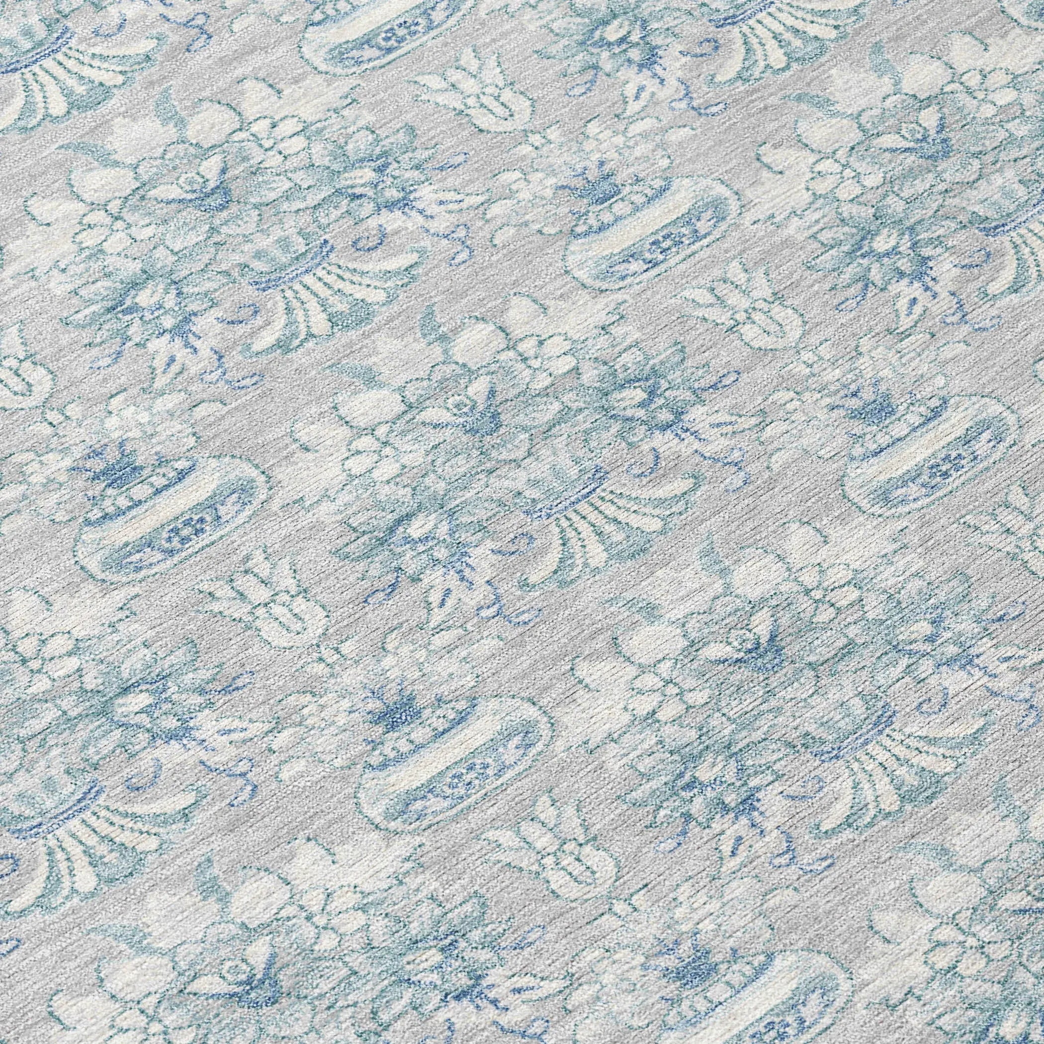 9' X 12' Silver And Gray Floral Washable Indoor Outdoor Area Rug Homeroots Outdoor