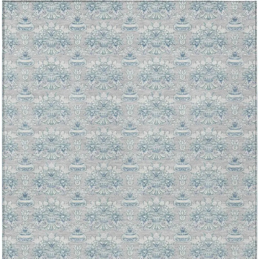 9' X 12' Silver And Gray Floral Washable Indoor Outdoor Area Rug Homeroots Outdoor