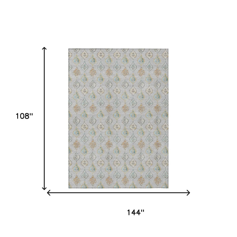 9' X 12' Silver And Gray Floral Washable Indoor Outdoor Area Rug Homeroots Outdoor