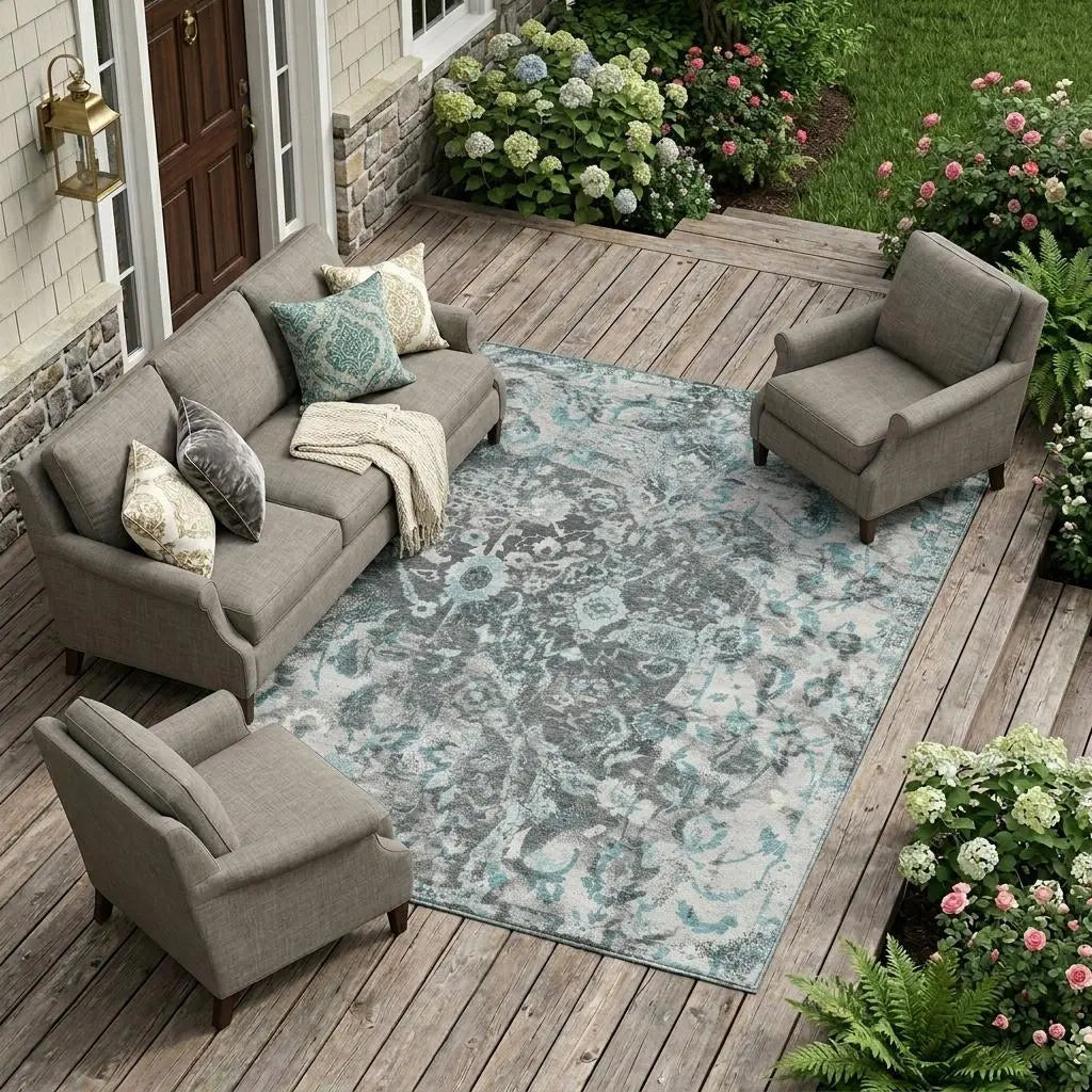 9' X 12' Silver And Gray Floral Washable Indoor Outdoor Area Rug Homeroots Outdoor