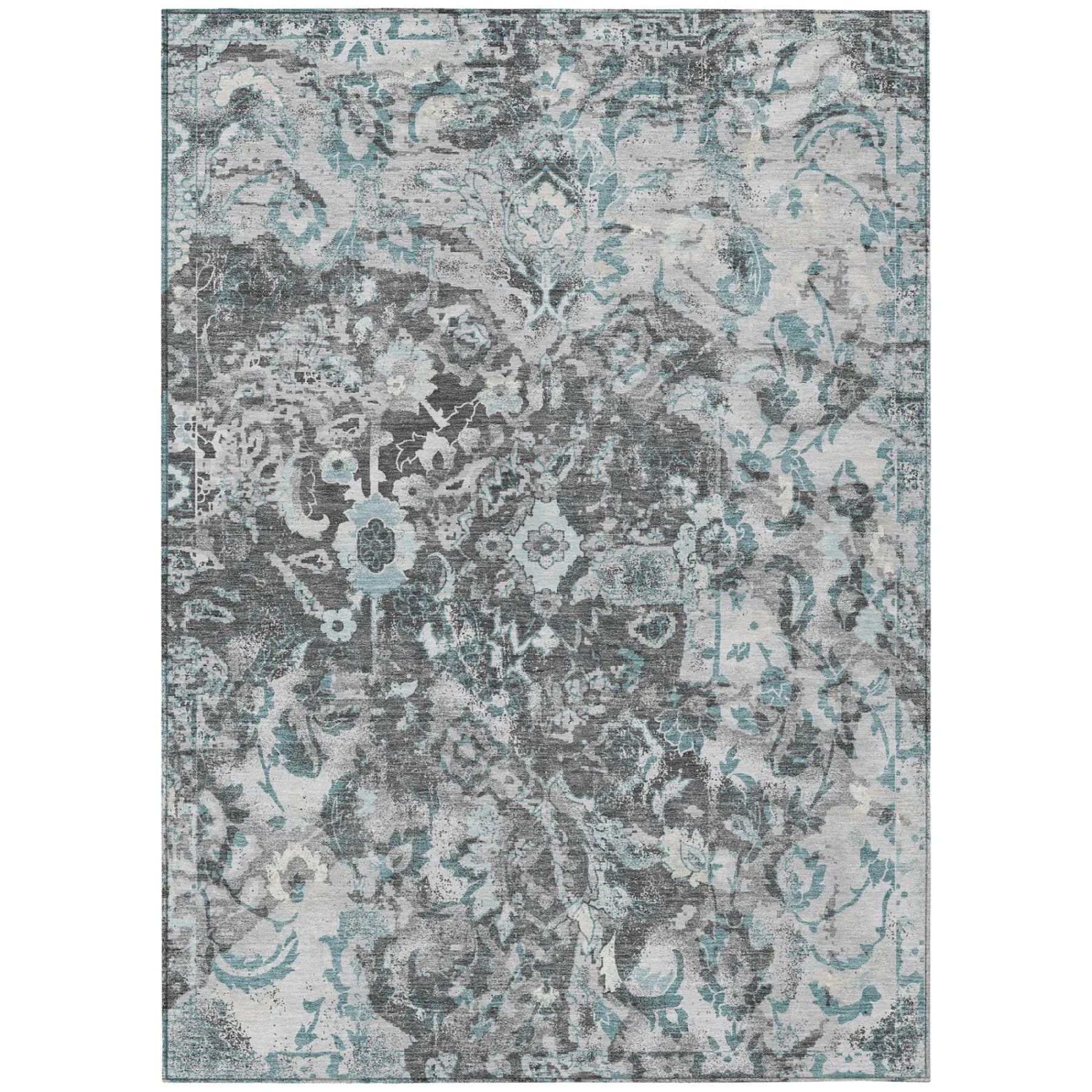 9' X 12' Silver And Gray Floral Washable Indoor Outdoor Area Rug Homeroots Outdoor