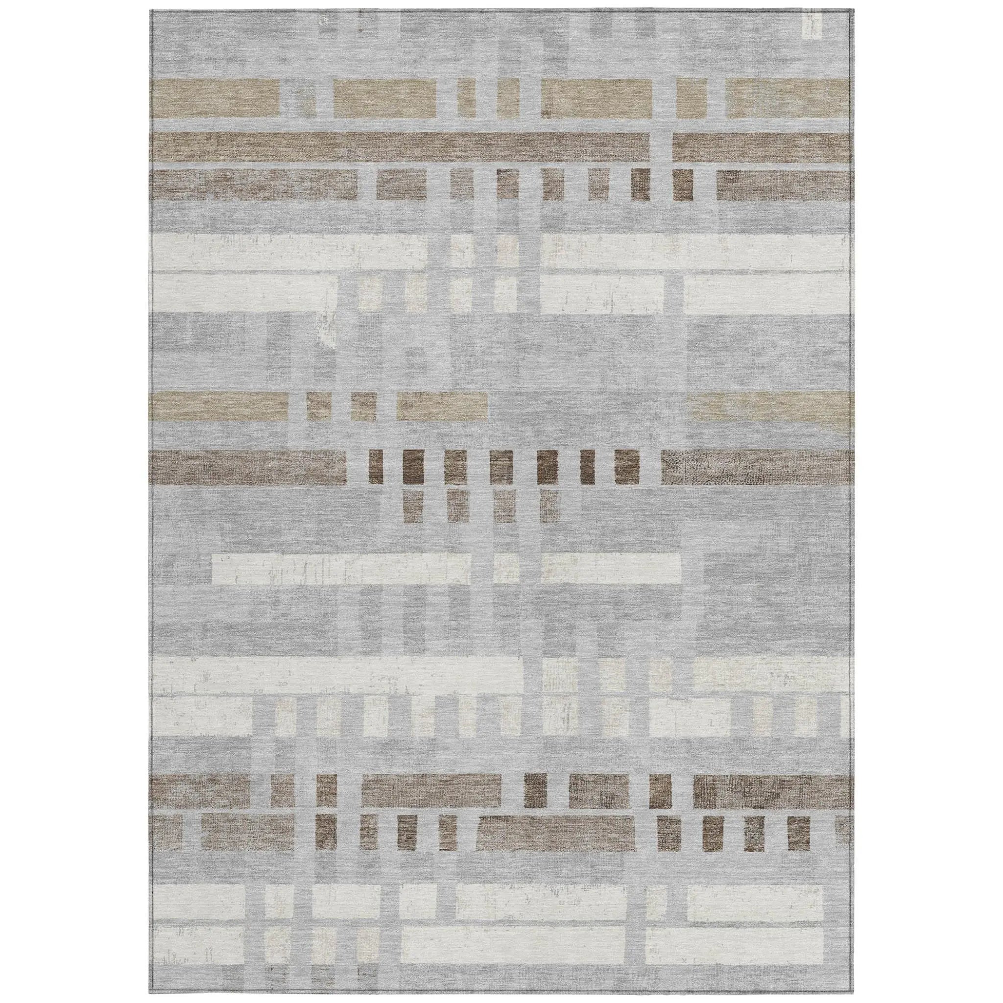 9' X 12' Silver And Gray Striped Washable Indoor Outdoor Area Rug Homeroots Outdoor
